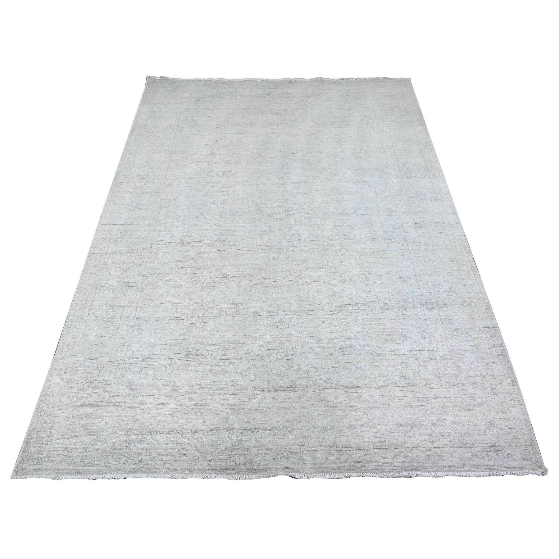 5'x6'9" Platinum Gray, White Wash Peshawar with All Over Design, Natural Dyes, Pure Wool, Hand Knotted, Oriental Rug HR74949