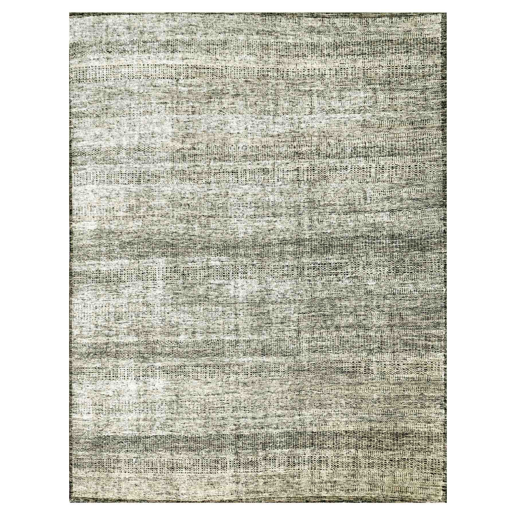 12'2"x15' Stone Gray with Charcoal Black, Hand Knotted, Oxidized and Distressed Grass Design, Oversized, Oriental Rug HR76067
