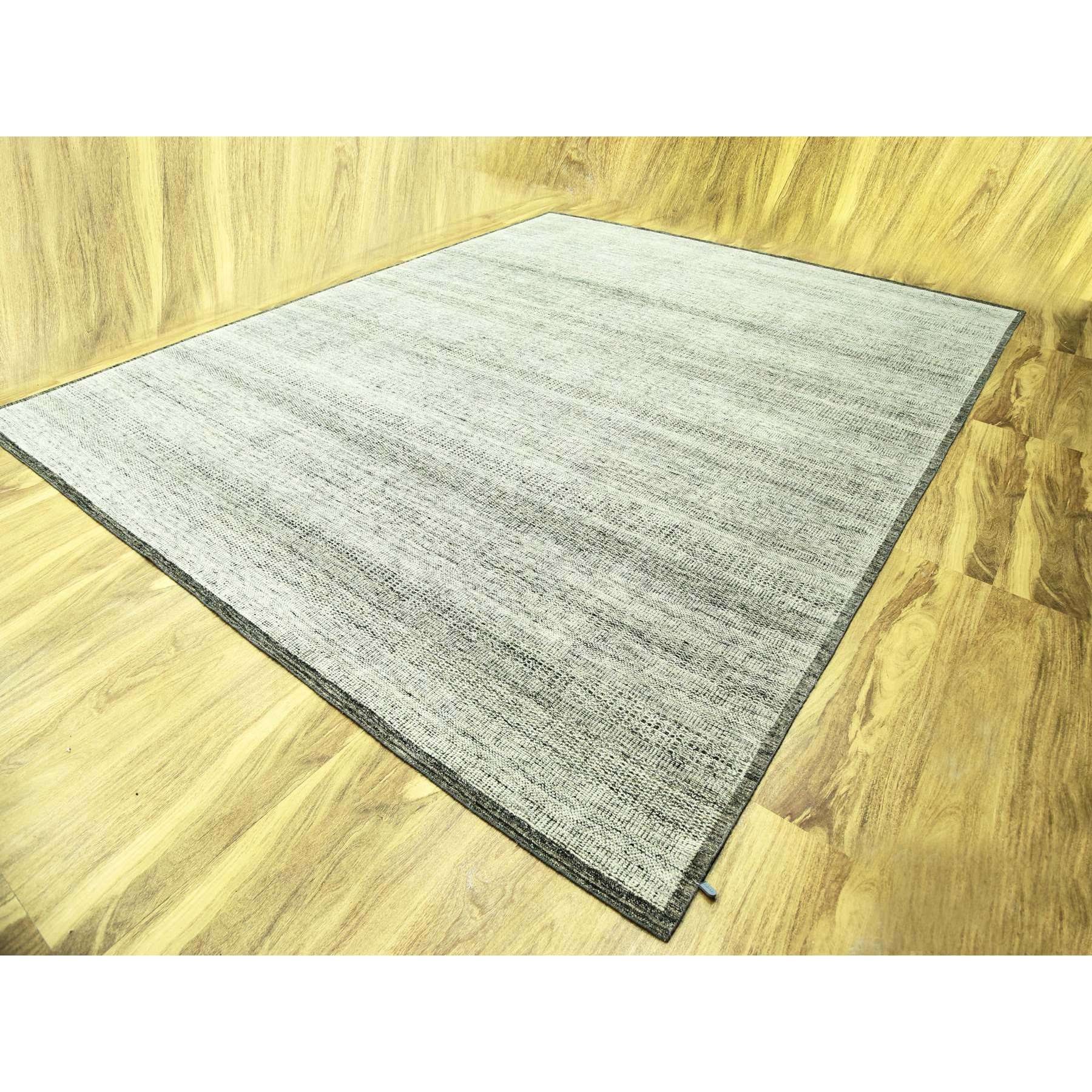 12'2"x15' Stone Gray with Charcoal Black, Hand Knotted, Oxidized and Distressed Grass Design, Oversized, Oriental Rug HR76067 - Image 3