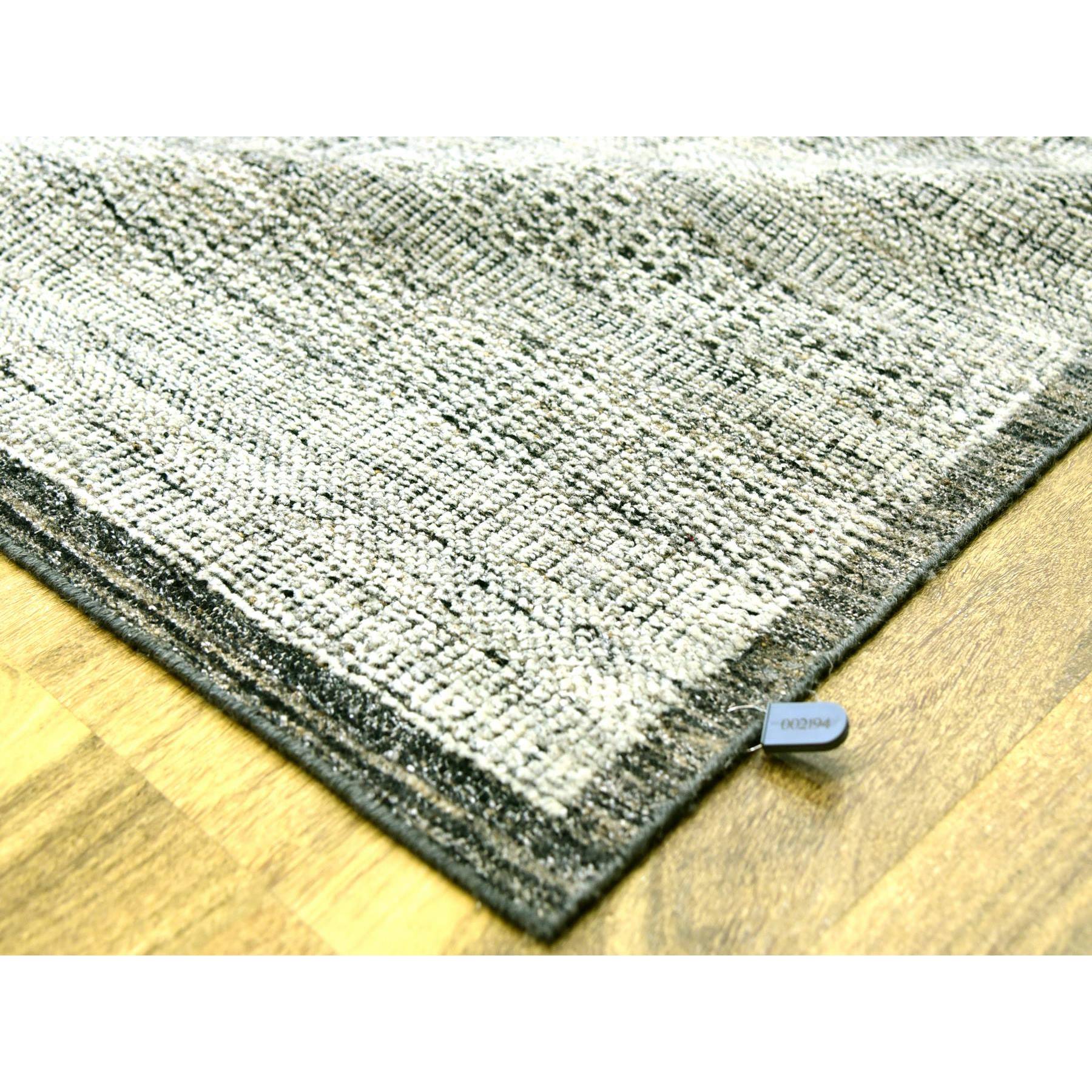 12'2"x15' Stone Gray with Charcoal Black, Hand Knotted, Oxidized and Distressed Grass Design, Oversized, Oriental Rug HR76067 - Image 6
