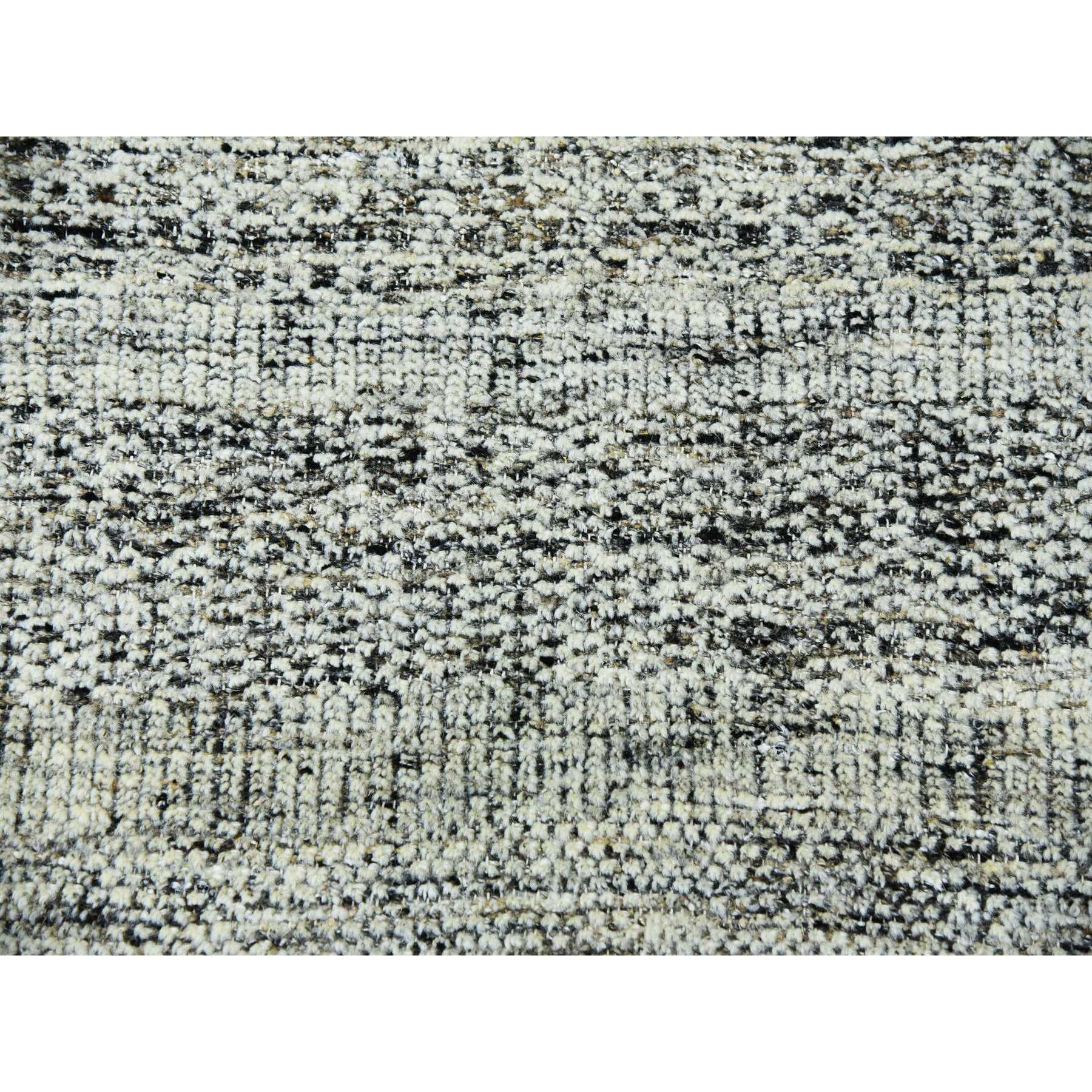 12'2"x15' Stone Gray with Charcoal Black, Hand Knotted, Oxidized and Distressed Grass Design, Oversized, Oriental Rug HR76067 - Image 8
