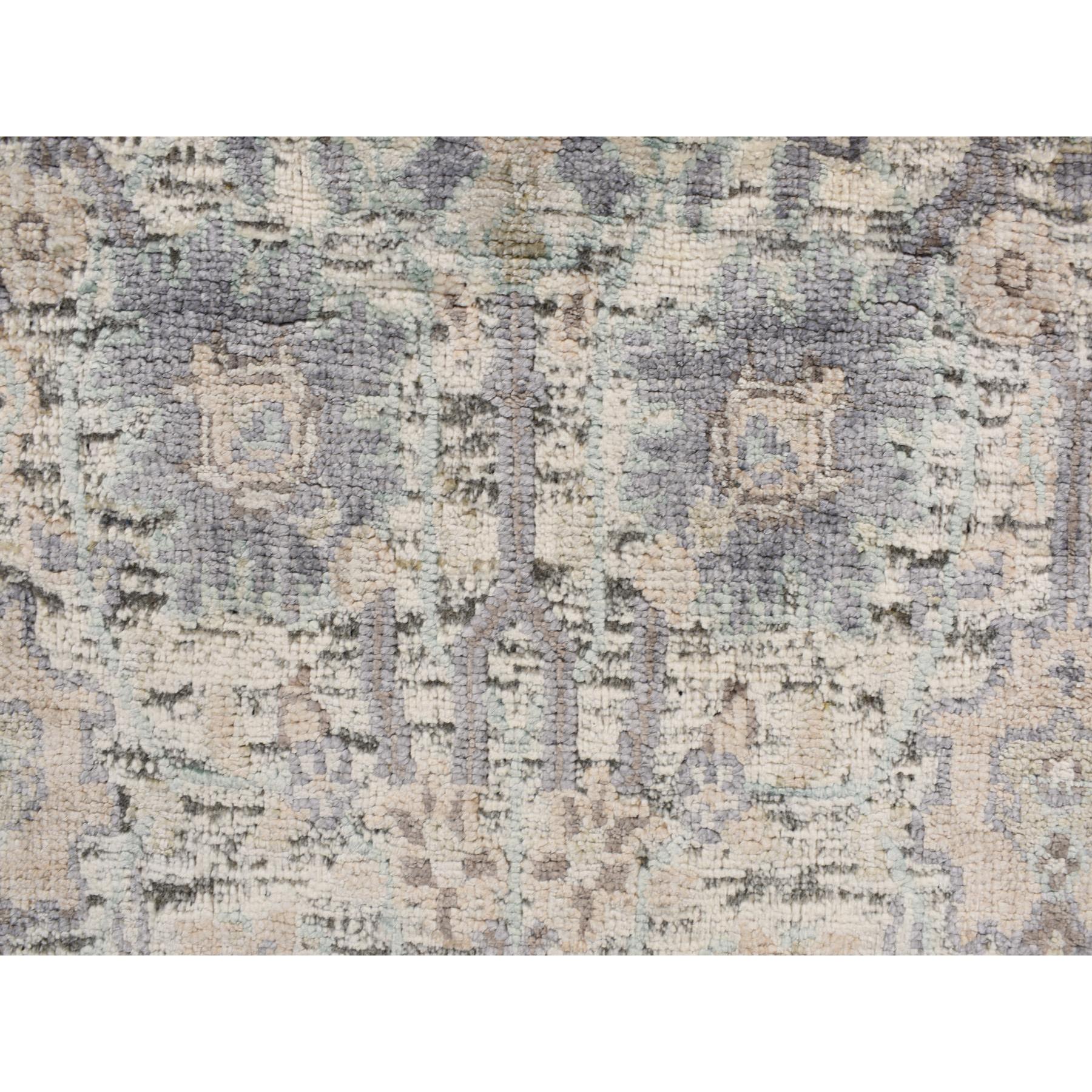 3'x5'2" Parchment White, Silk with Textured Wool, Tabriz Vase Design, Hand Knotted, Oriental Rug HR78244 - Image 3