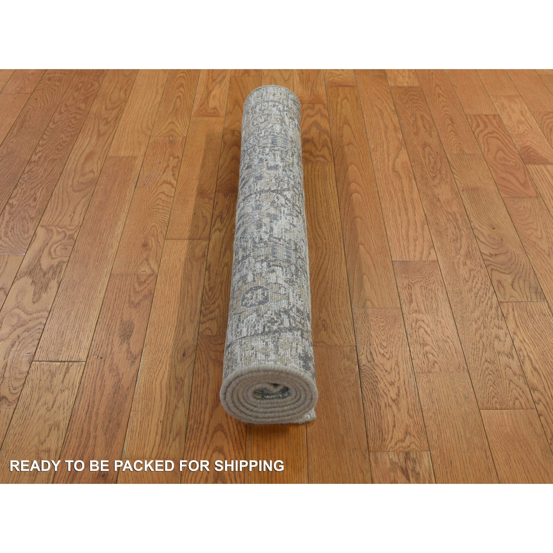 3'x5'2" Parchment White, Silk with Textured Wool, Tabriz Vase Design, Hand Knotted, Oriental Rug HR78244 - Image 5