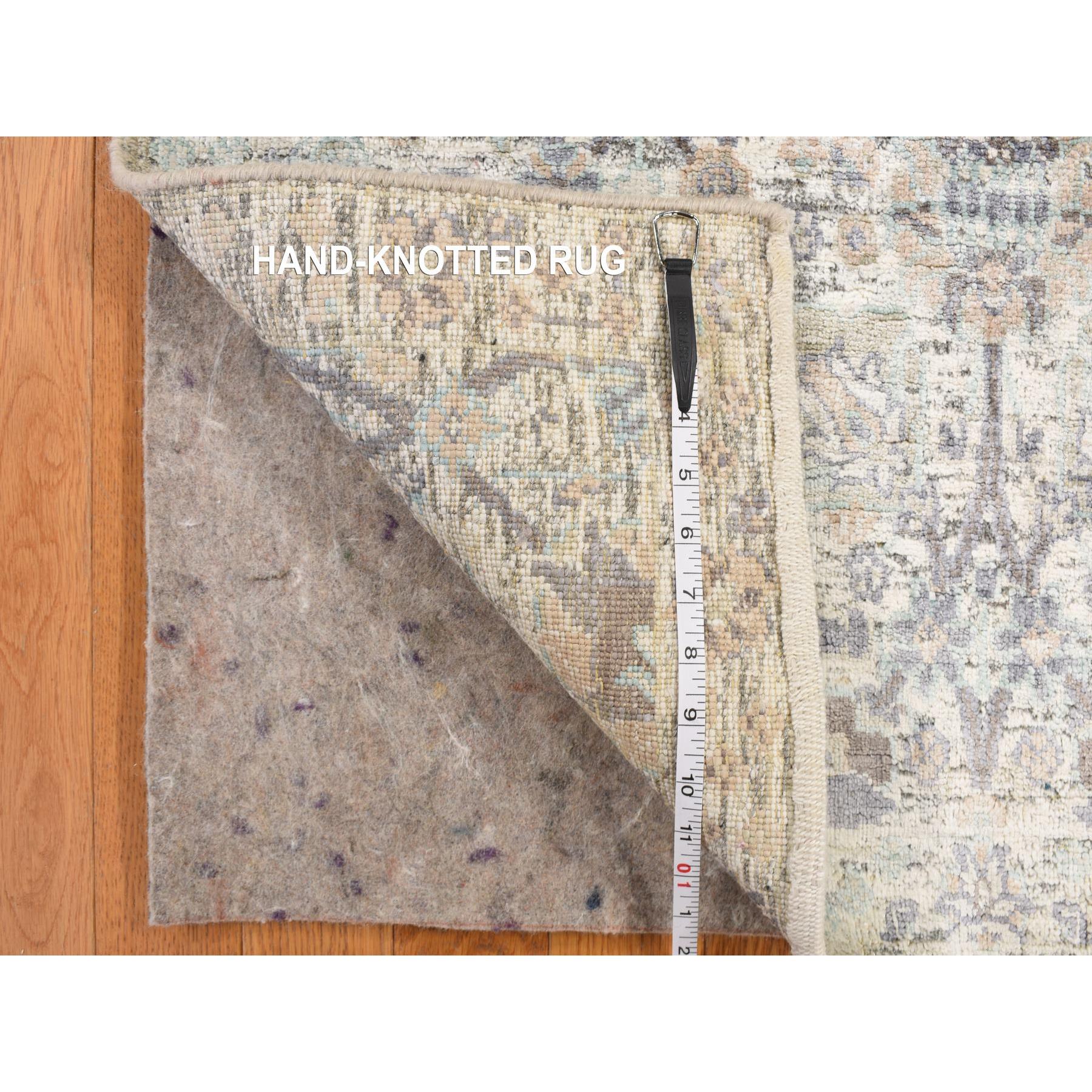 3'x5'2" Parchment White, Silk with Textured Wool, Tabriz Vase Design, Hand Knotted, Oriental Rug HR78244 - Image 6