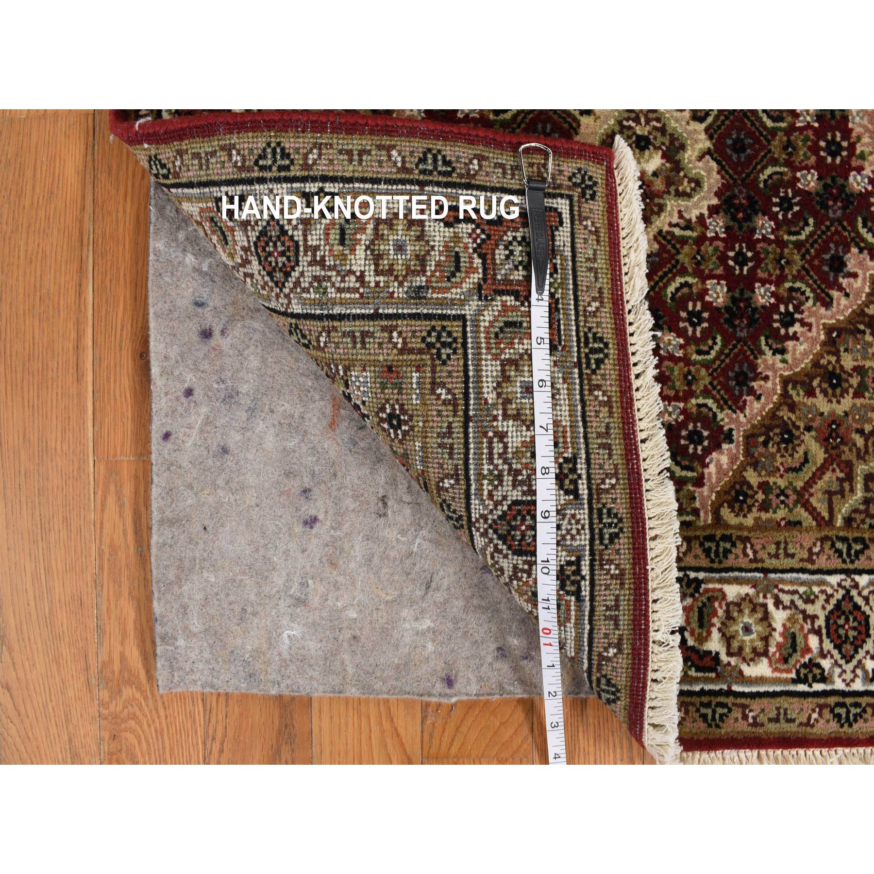 2'7"x12' Chocolate Cosmos Red, Tabriz Mahi with Fish Medallion Design, Hand Knotted, 100% Wool, Dense Weave, Runner, Oriental Rug HR78247 - Image 6