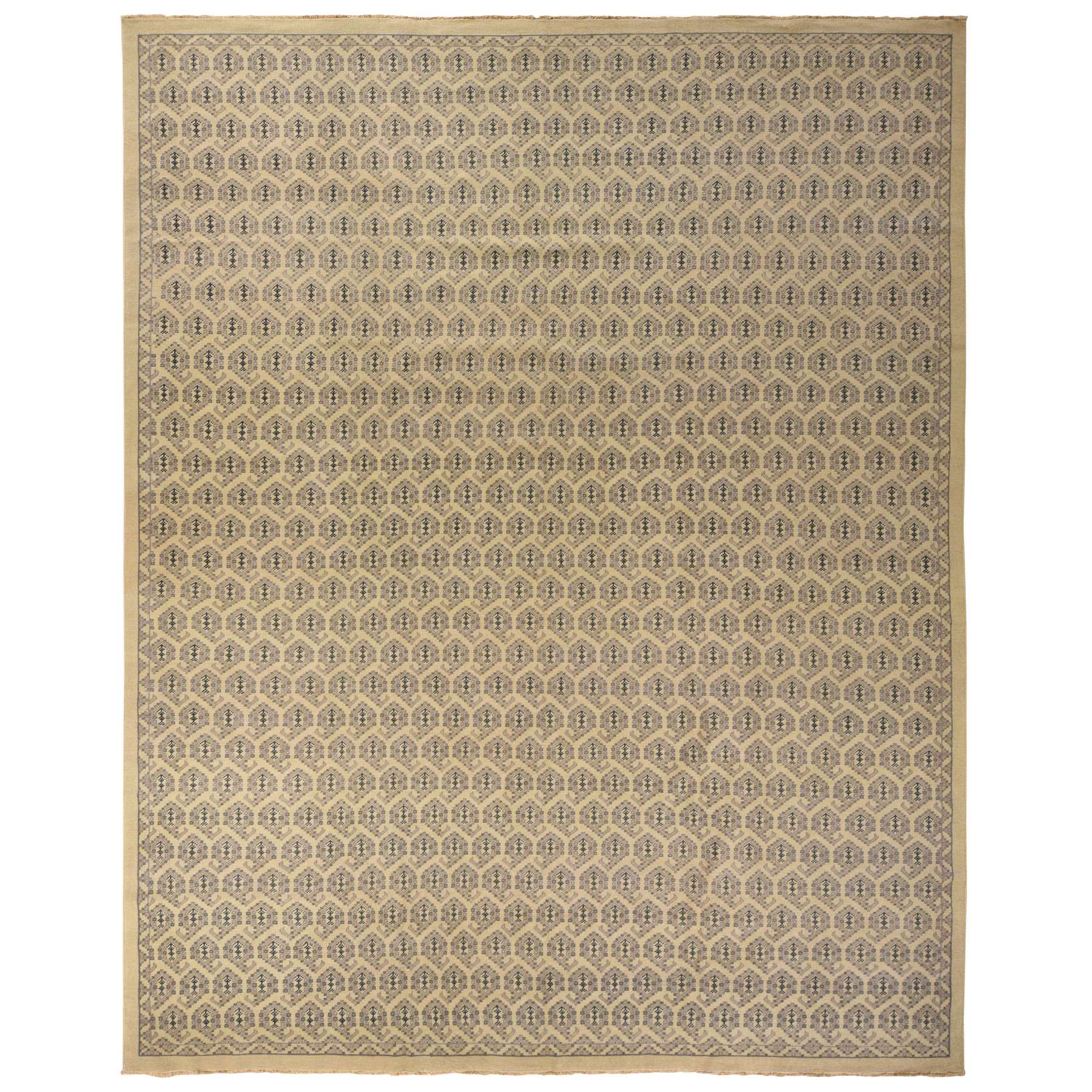 11'8"x14'9" Dutch White, Turkish Knot Paisley Design, 100% Wool, Hand Knotted, Oversized, Oriental Rug HR78264