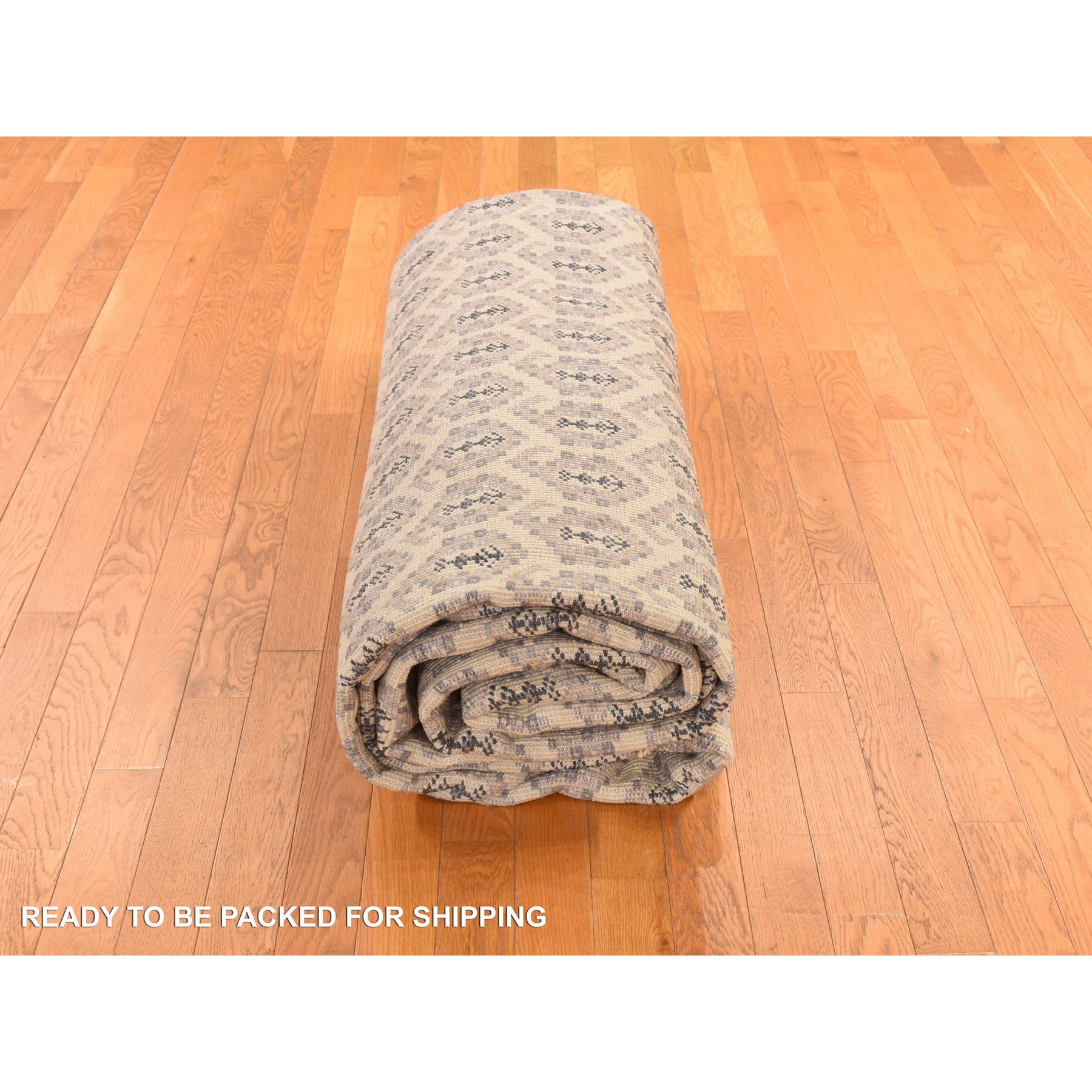 11'8"x14'9" Dutch White, Turkish Knot Paisley Design, 100% Wool, Hand Knotted, Oversized, Oriental Rug HR78264 - Image 8