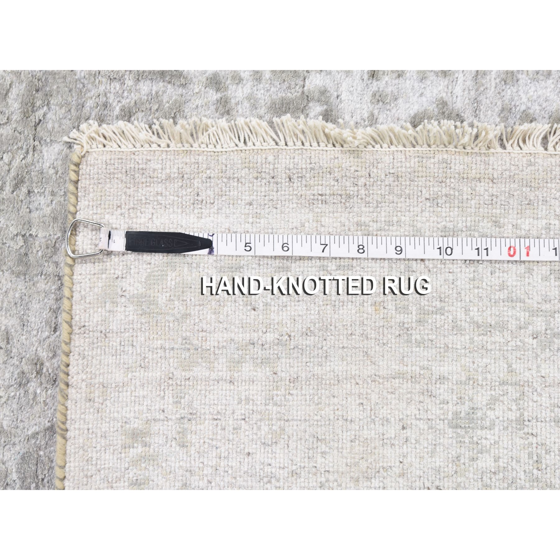 3'2"x5'1" Cloud Gray, Broken Persian Design, Hand Knotted, Wool and Pure Silk, Oriental Rug HR78268 - Image 8