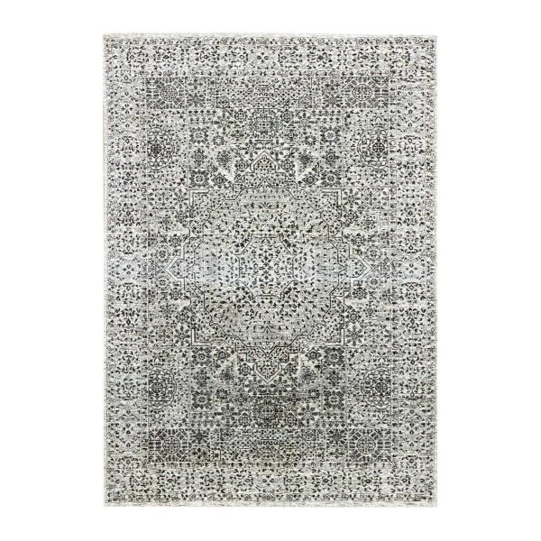 6'1"x9'3" Ghost White, Hand Knotted, Mamluk Dynasty, Tone on Tone Design, Undyed 100% Wool, Oriental Rug HR79473
