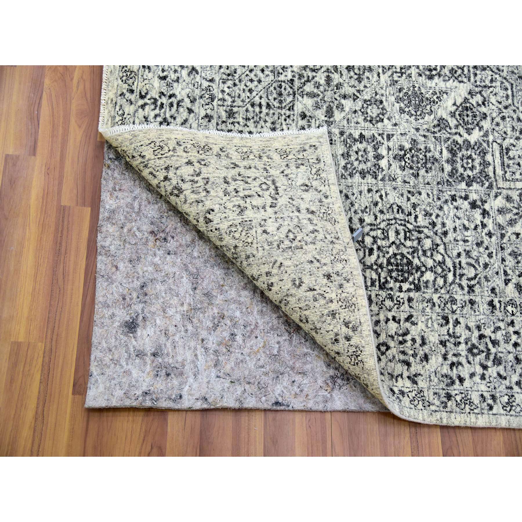 6'1"x9'3" Ghost White, Hand Knotted, Mamluk Dynasty, Tone on Tone Design, Undyed 100% Wool, Oriental Rug HR79473 - Image 4