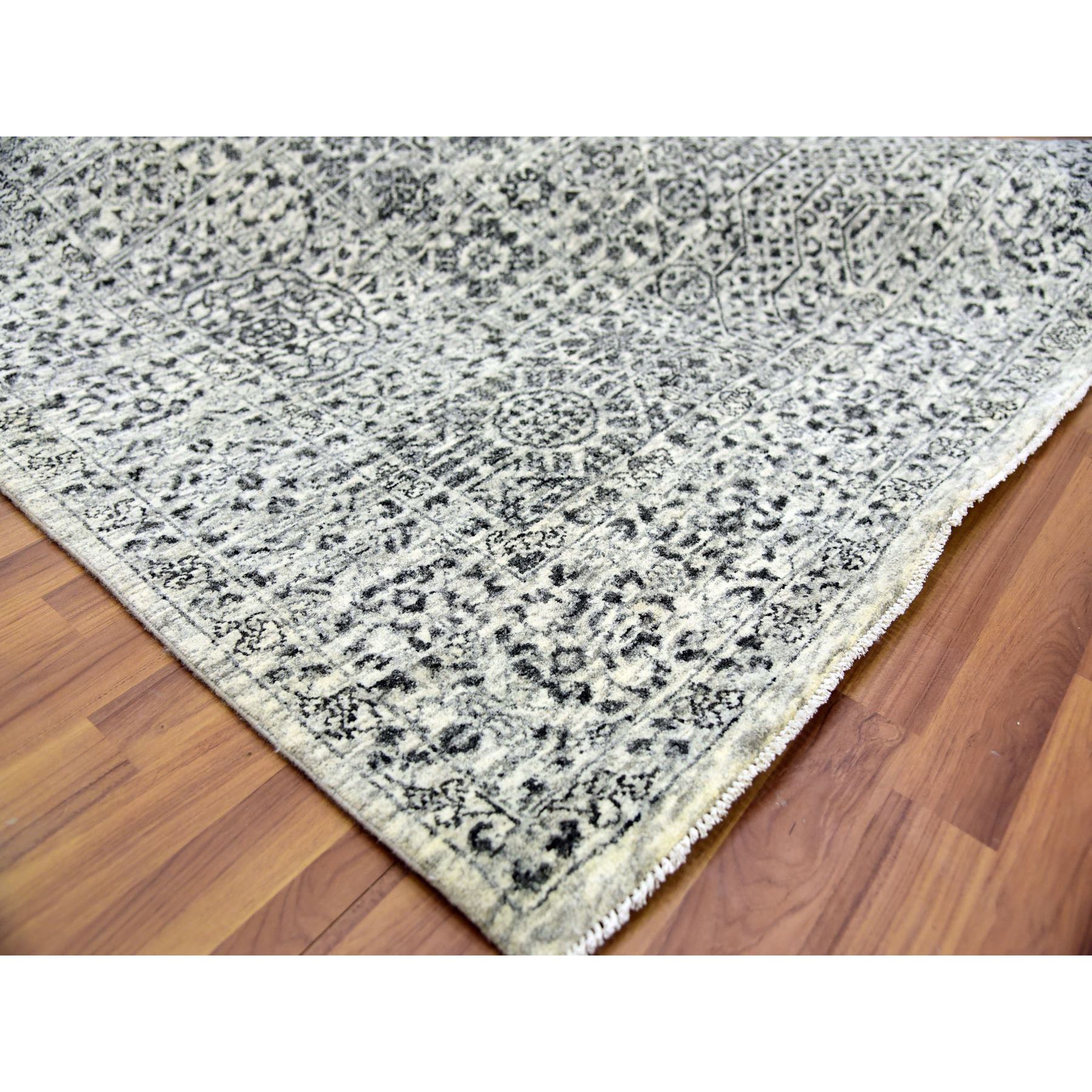 6'1"x9'3" Ghost White, Hand Knotted, Mamluk Dynasty, Tone on Tone Design, Undyed 100% Wool, Oriental Rug HR79473 - Image 6