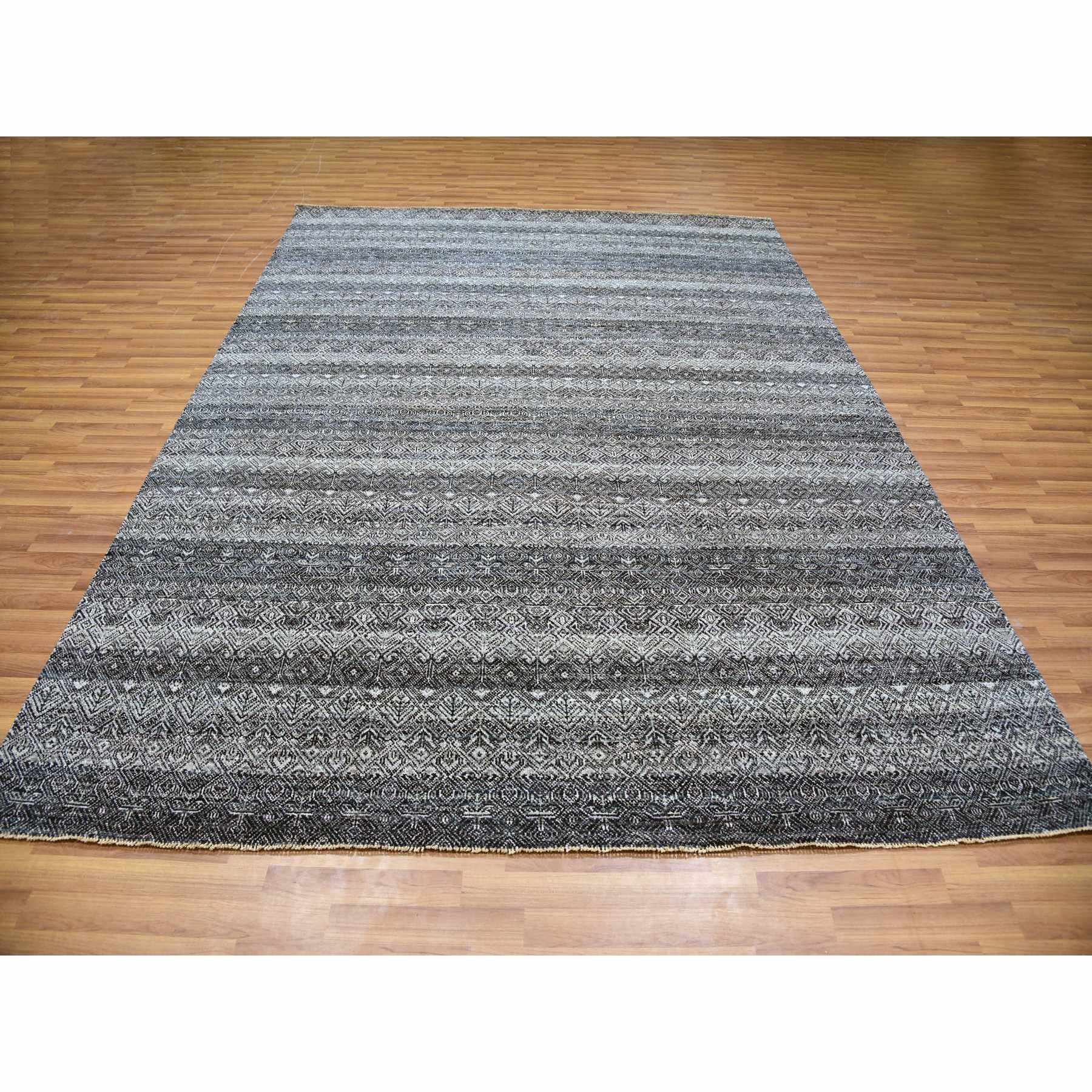 8'x10'1" Web Gray, Hand Knotted Tone On Tone Kohinoor Herat Pattern With Small Geometric Repetitive Design, Plush Shiny Wool, Oriental Rug HR79787 - Image 3