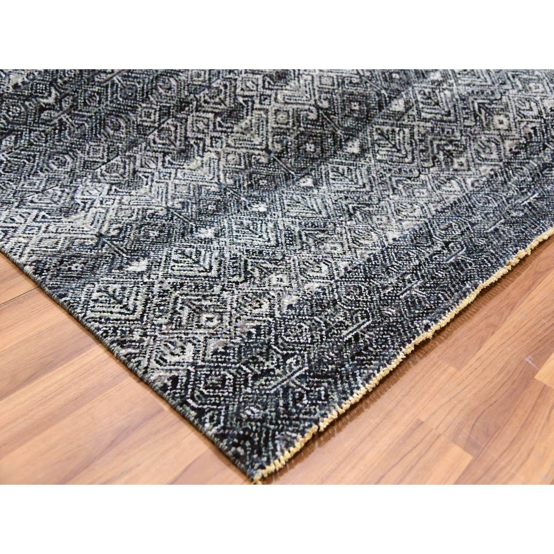 8'x10'1" Web Gray, Hand Knotted Tone On Tone Kohinoor Herat Pattern With Small Geometric Repetitive Design, Plush Shiny Wool, Oriental Rug HR79787 - Image 7