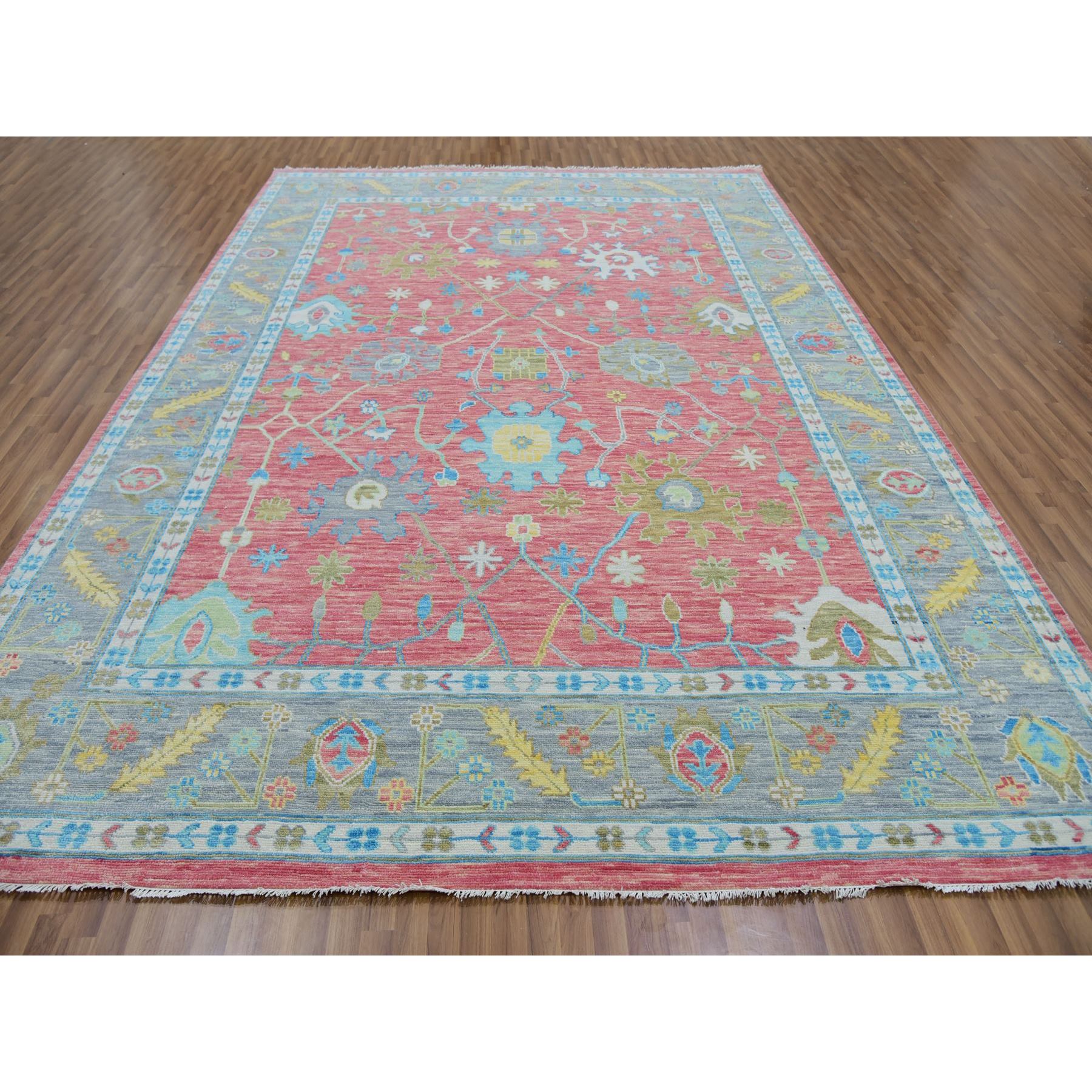 10'1"x14' Coral Pink, Hand Knotted, Oushak Weave and Design, All Over Leaf Pattern, Thick and Plush, Natural Wool, Oriental Rug HR79939 - Image 3