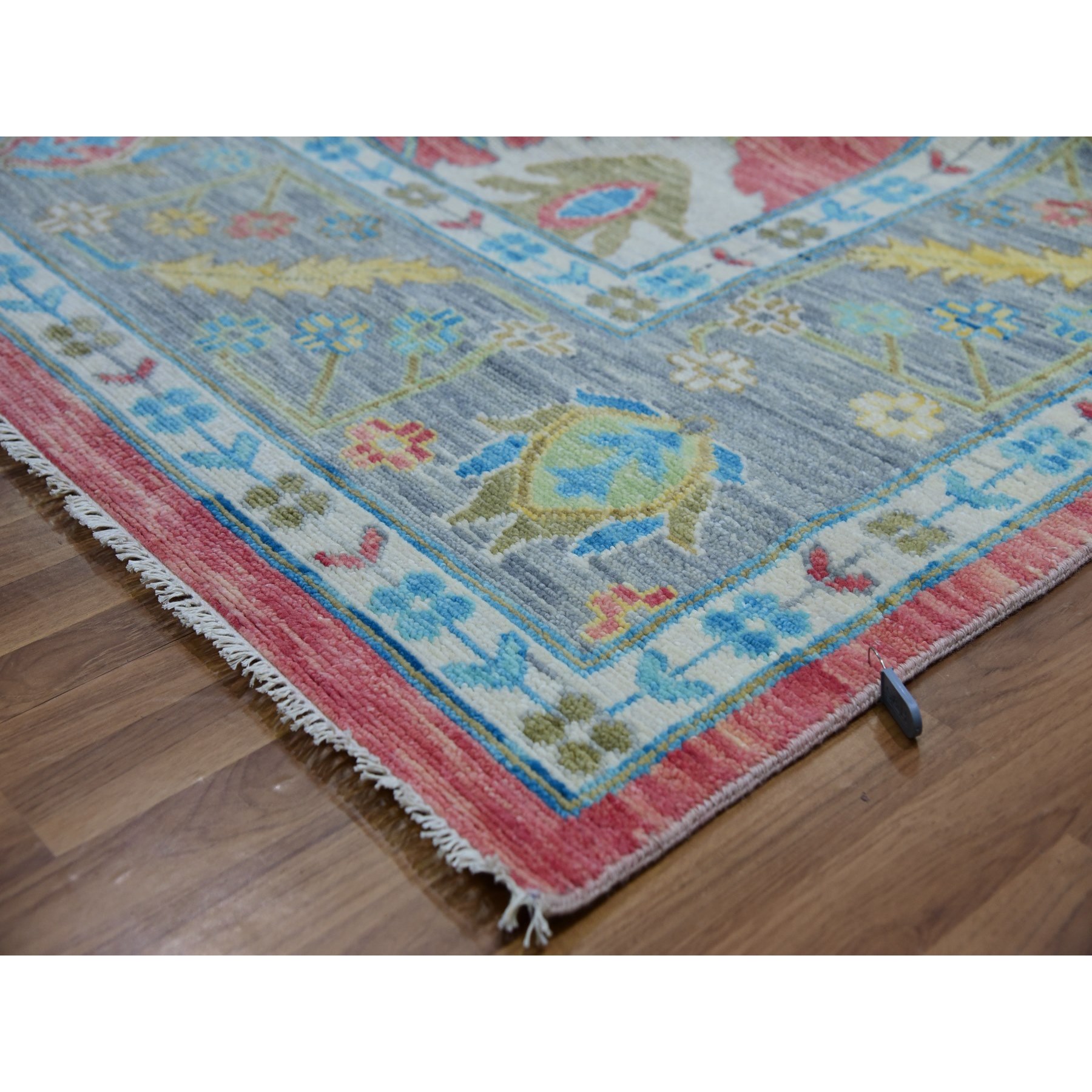 10'1"x14' Coral Pink, Hand Knotted, Oushak Weave and Design, All Over Leaf Pattern, Thick and Plush, Natural Wool, Oriental Rug HR79939 - Image 7