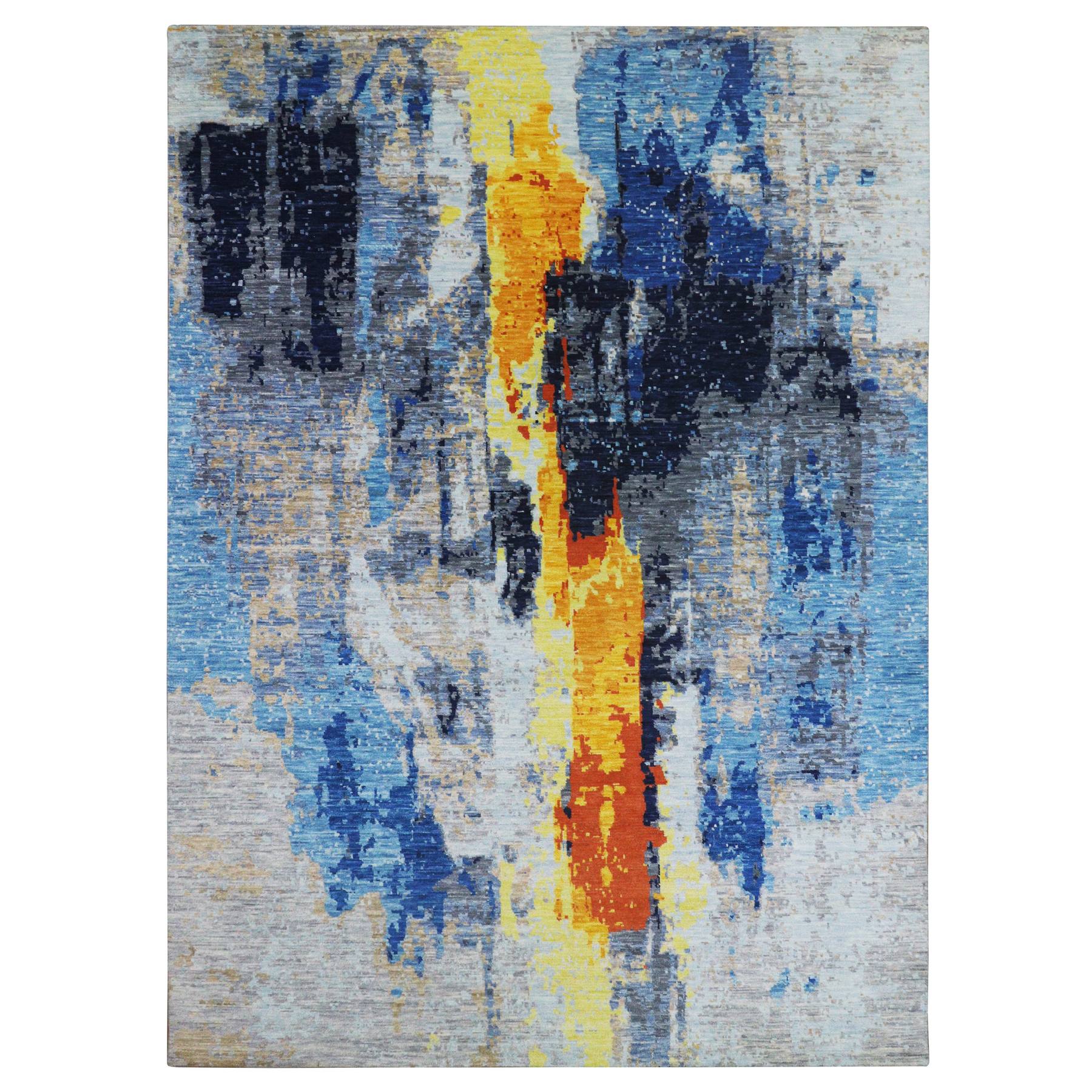 10'x13'9" Cloud Gray, Colorful Modern Abstract Design, Hand Knotted, Natural Wool, Thick and Plush, Oriental Rug HR79963