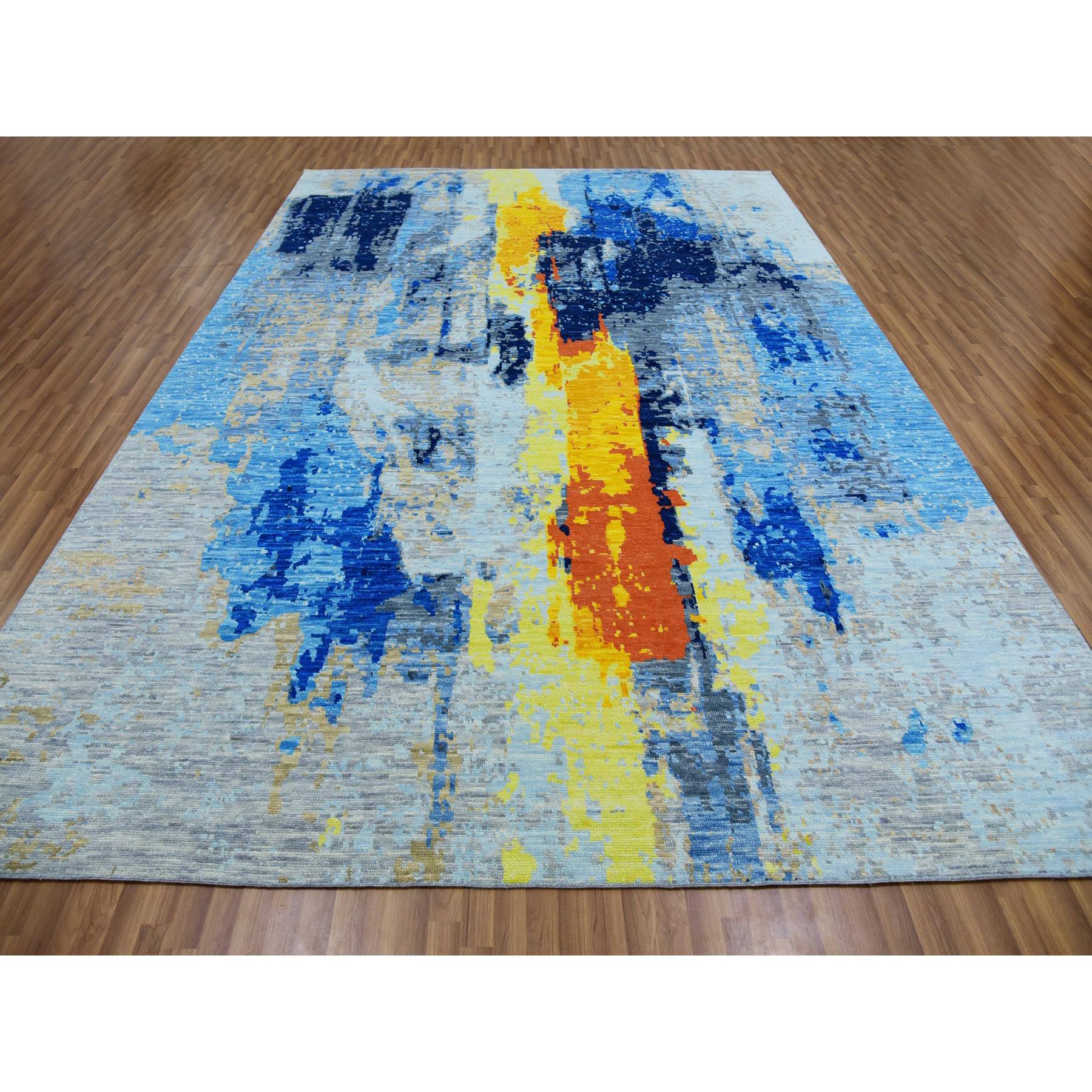 10'x13'9" Cloud Gray, Colorful Modern Abstract Design, Hand Knotted, Natural Wool, Thick and Plush, Oriental Rug HR79963 - Image 3