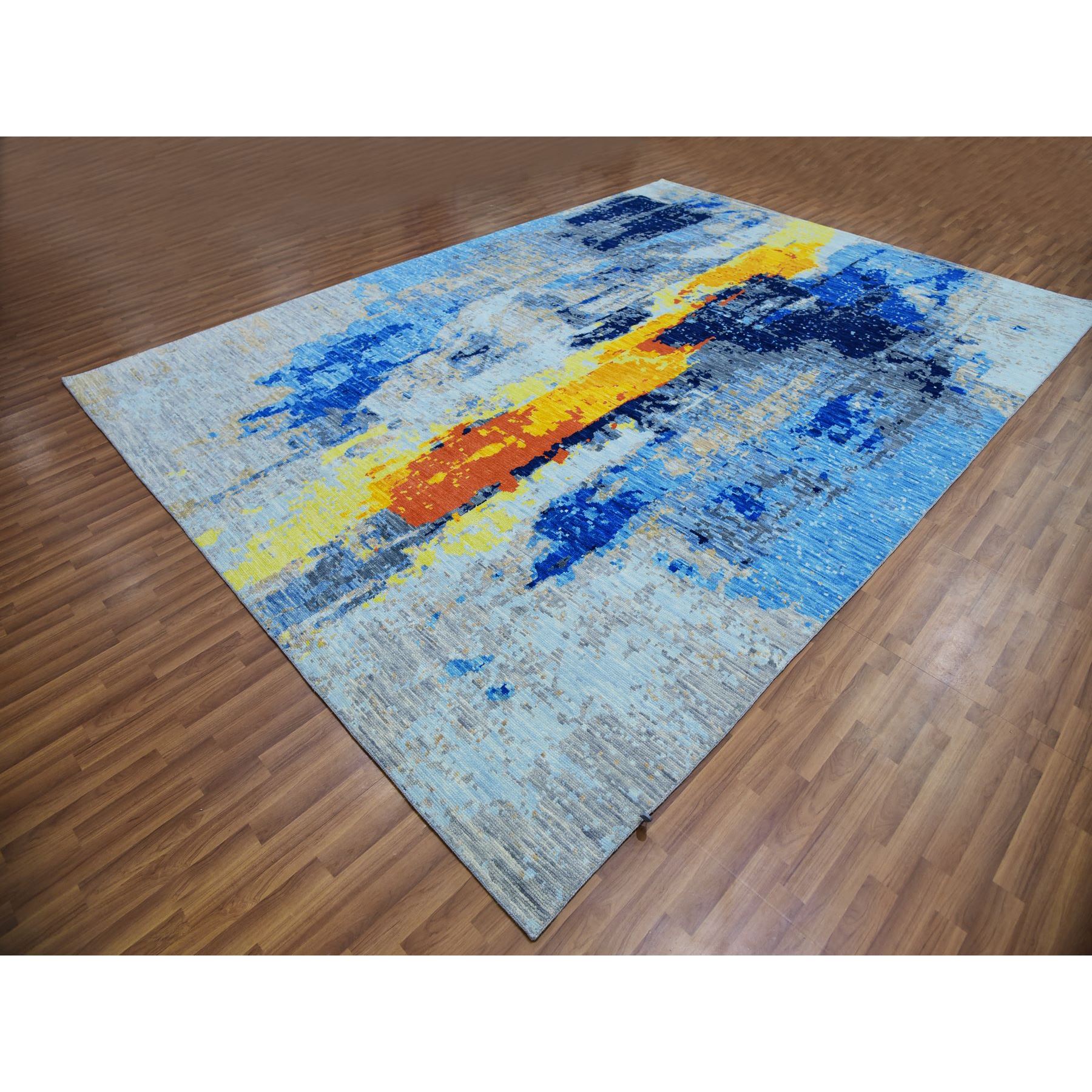 10'x13'9" Cloud Gray, Colorful Modern Abstract Design, Hand Knotted, Natural Wool, Thick and Plush, Oriental Rug HR79963 - Image 4