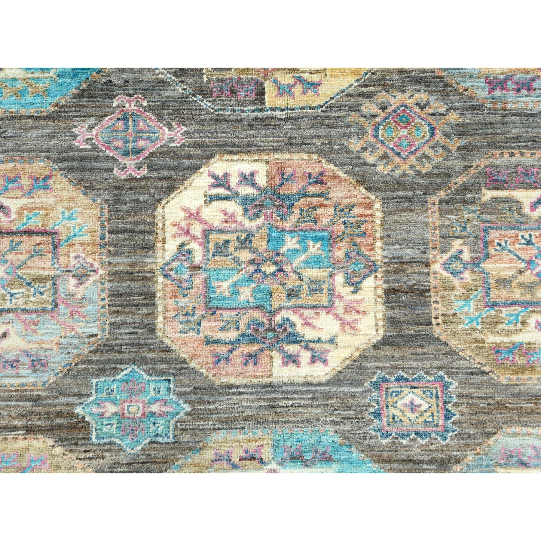 8'9"x11'7" Sage Green, Hand Knotted Afghan Super Kazak with Geometric Medallions, Vegetable Dyes Dense Weave, Pure Wool, Oriental Rug HR82271 - Image 9