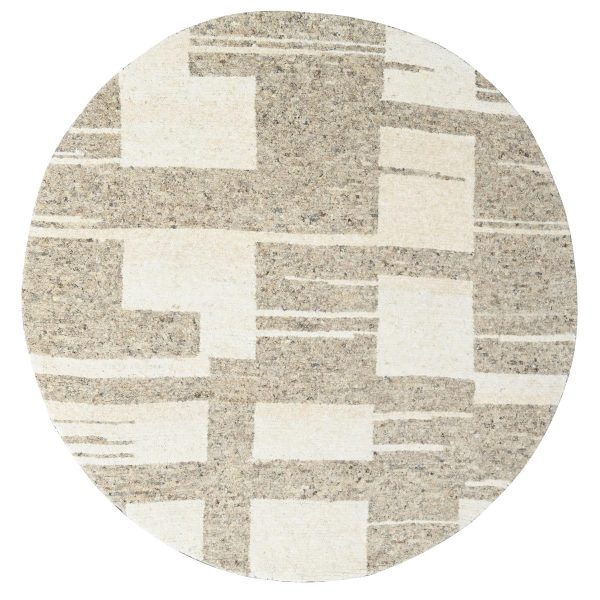 8'x8' Soft Colors, Soft Pile, Minimalist Design, Pure Wool, Tone on Tone, Natural Abrash, Sustainable, Hand Knotted, Round Oriental Rug HR84623