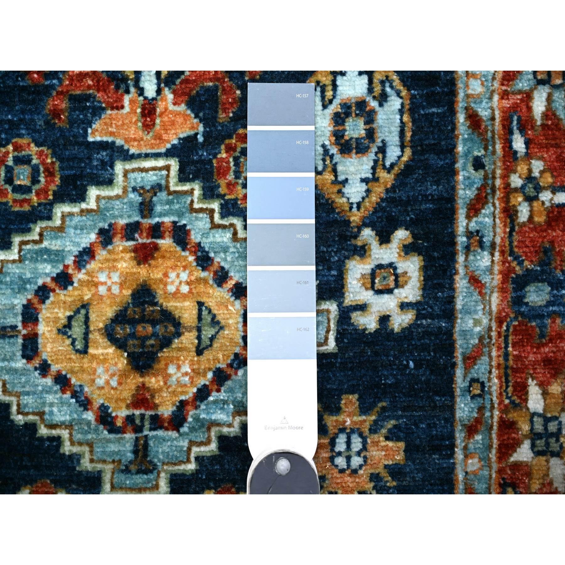 2'6"x6'1" Bdazzled Blue with Fire Brick Red Border, Fine Aryana, Karajeh Design, Luxorious Wool, Hand Knotted, Runner Oriental Rug HR88625 - Image 3