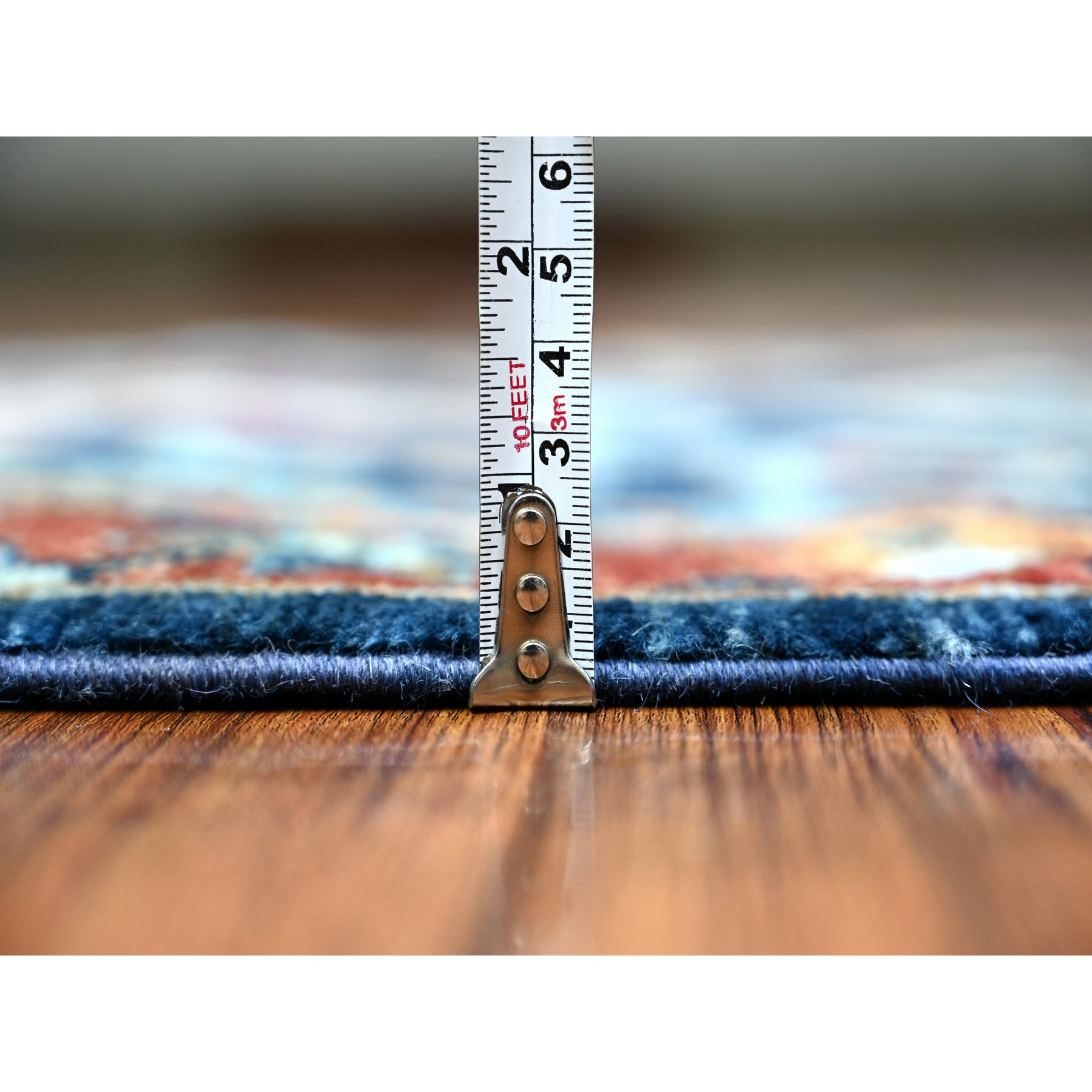 2'6"x6'1" Bdazzled Blue with Fire Brick Red Border, Fine Aryana, Karajeh Design, Luxorious Wool, Hand Knotted, Runner Oriental Rug HR88625 - Image 5