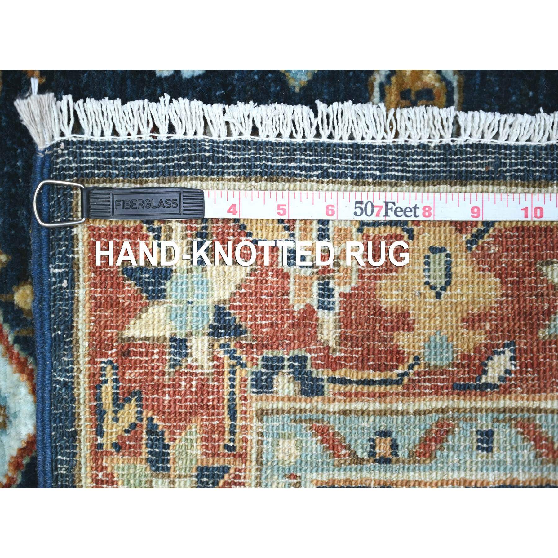 2'6"x6'1" Bdazzled Blue with Fire Brick Red Border, Fine Aryana, Karajeh Design, Luxorious Wool, Hand Knotted, Runner Oriental Rug HR88625 - Image 6