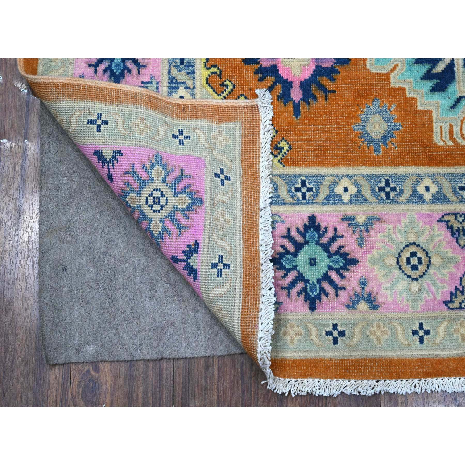 4'9"x6'5" Alloy Orange, Hand Knotted, Pure And Shiny Wool, Caucasian Design, Fusion Kazak, Oriental Rug HR89230 - Image 2