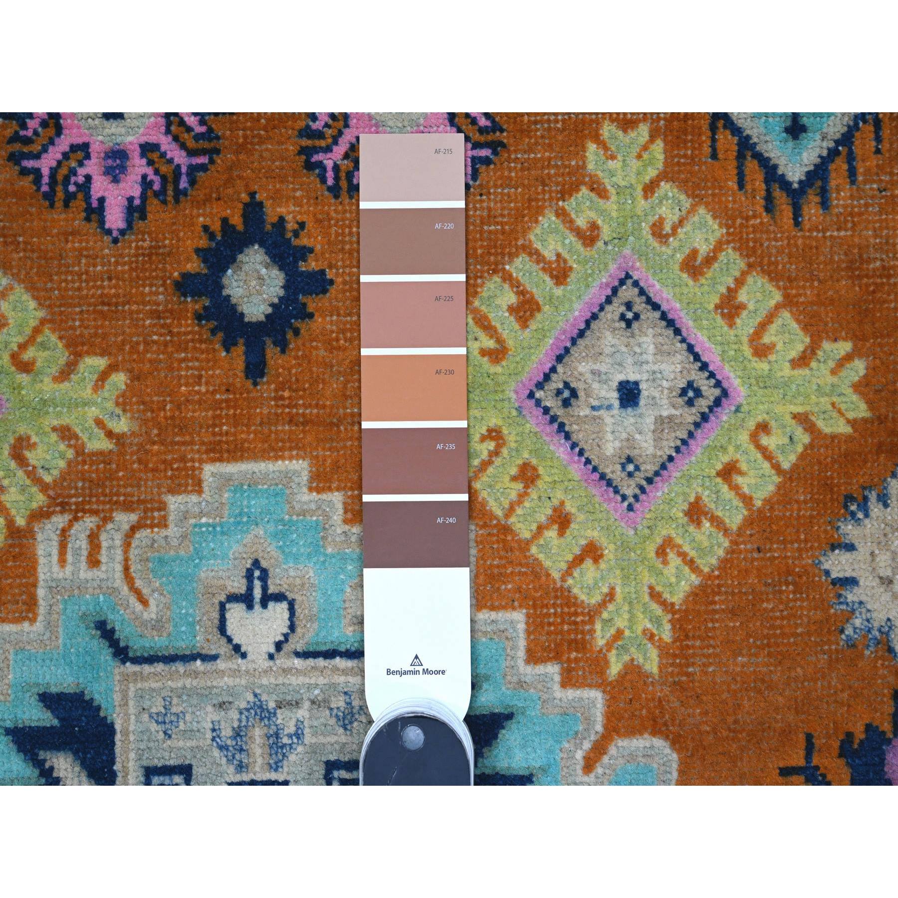 4'9"x6'5" Alloy Orange, Hand Knotted, Pure And Shiny Wool, Caucasian Design, Fusion Kazak, Oriental Rug HR89230 - Image 3