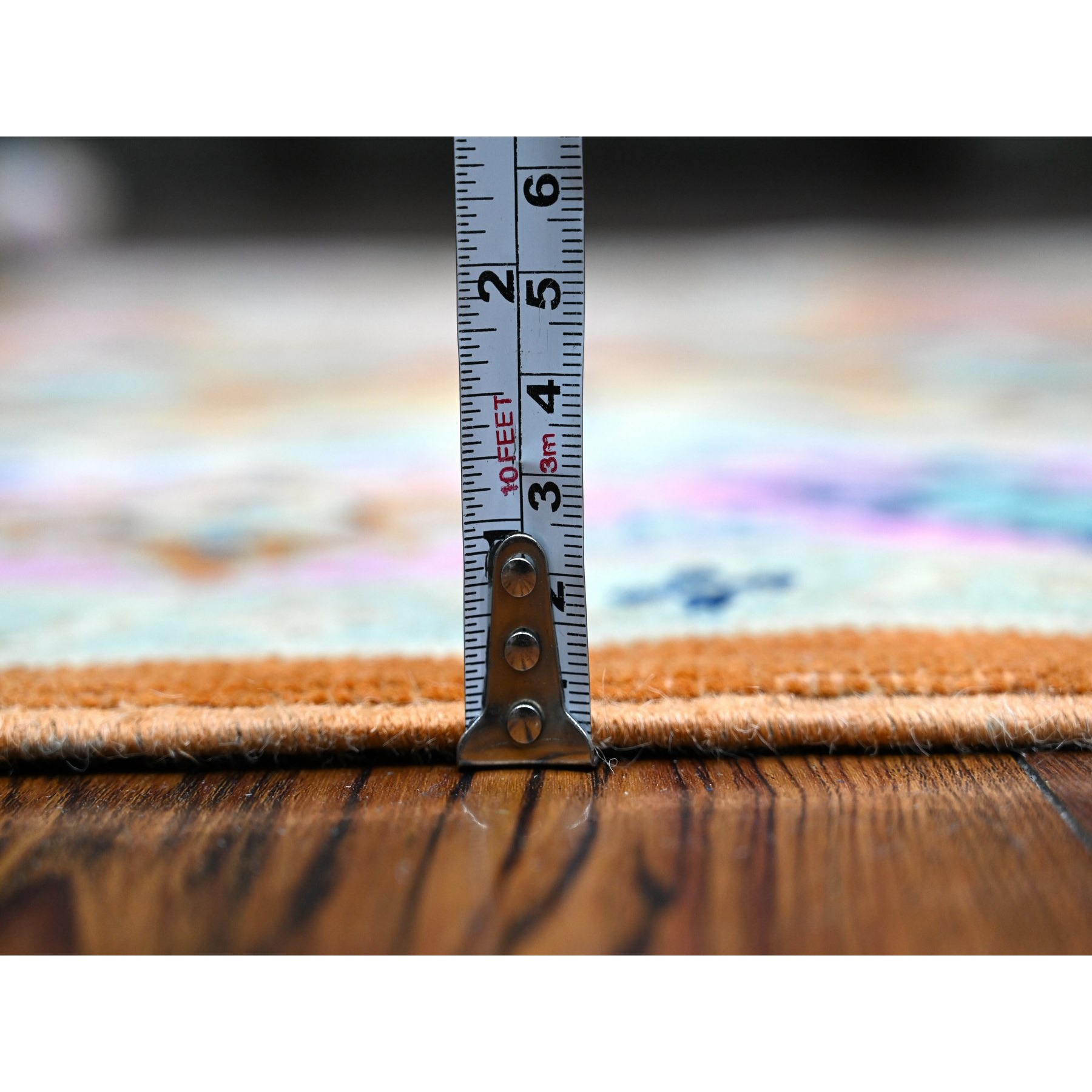 4'9"x6'5" Alloy Orange, Hand Knotted, Pure And Shiny Wool, Caucasian Design, Fusion Kazak, Oriental Rug HR89230 - Image 5