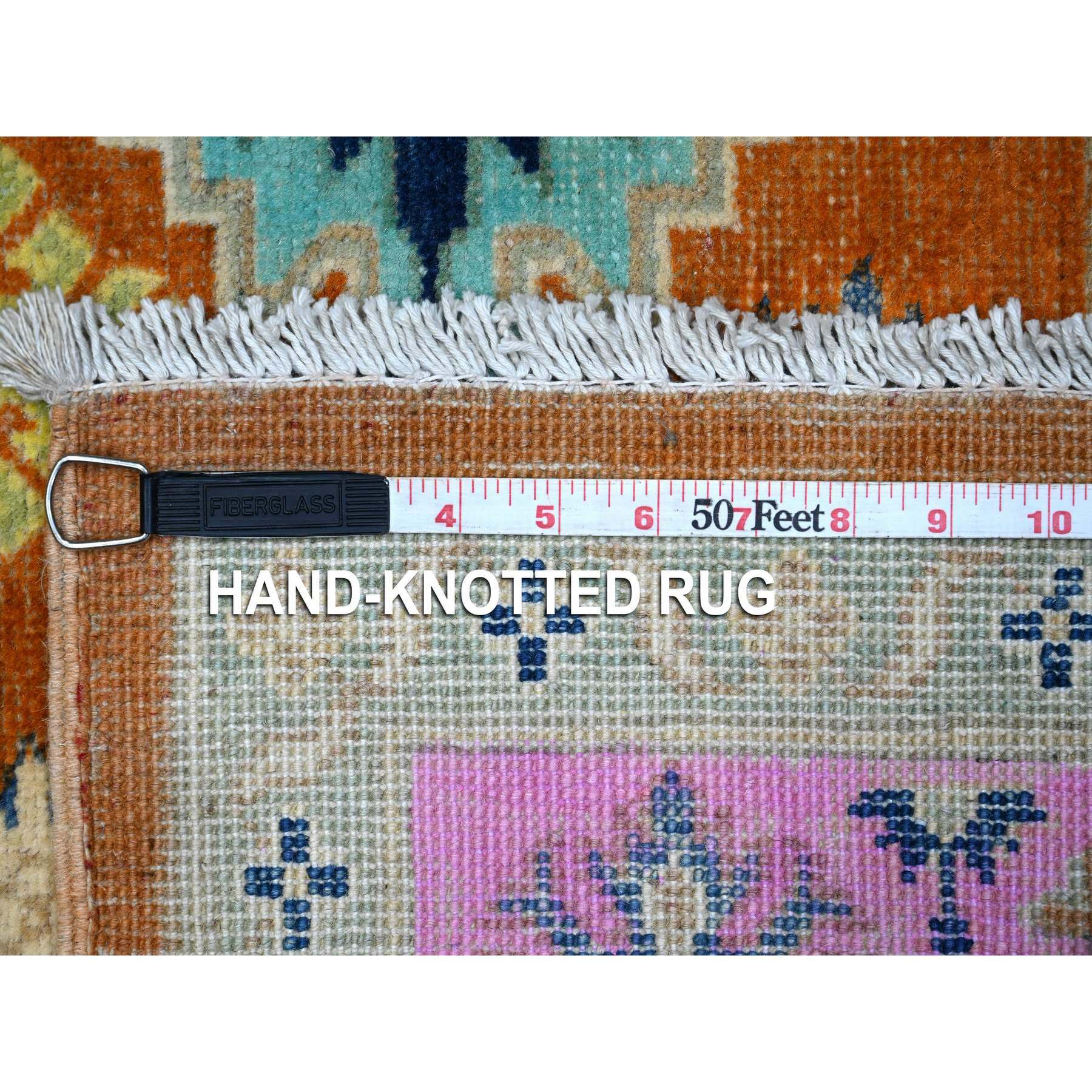 4'9"x6'5" Alloy Orange, Hand Knotted, Pure And Shiny Wool, Caucasian Design, Fusion Kazak, Oriental Rug HR89230 - Image 6