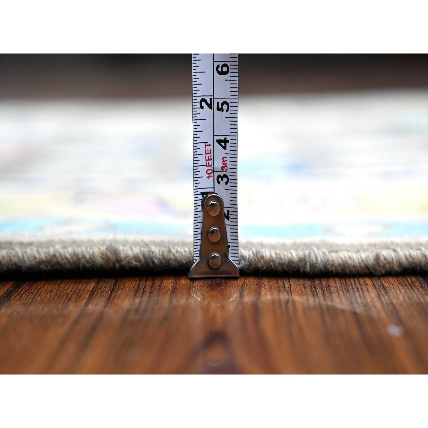 2'9"x4' Power Gray, Extra Soft Wool, Hand Knotted With Colorful Caucasian Design, Fusion Kazak Oriental Rug HR89240 - Image 5