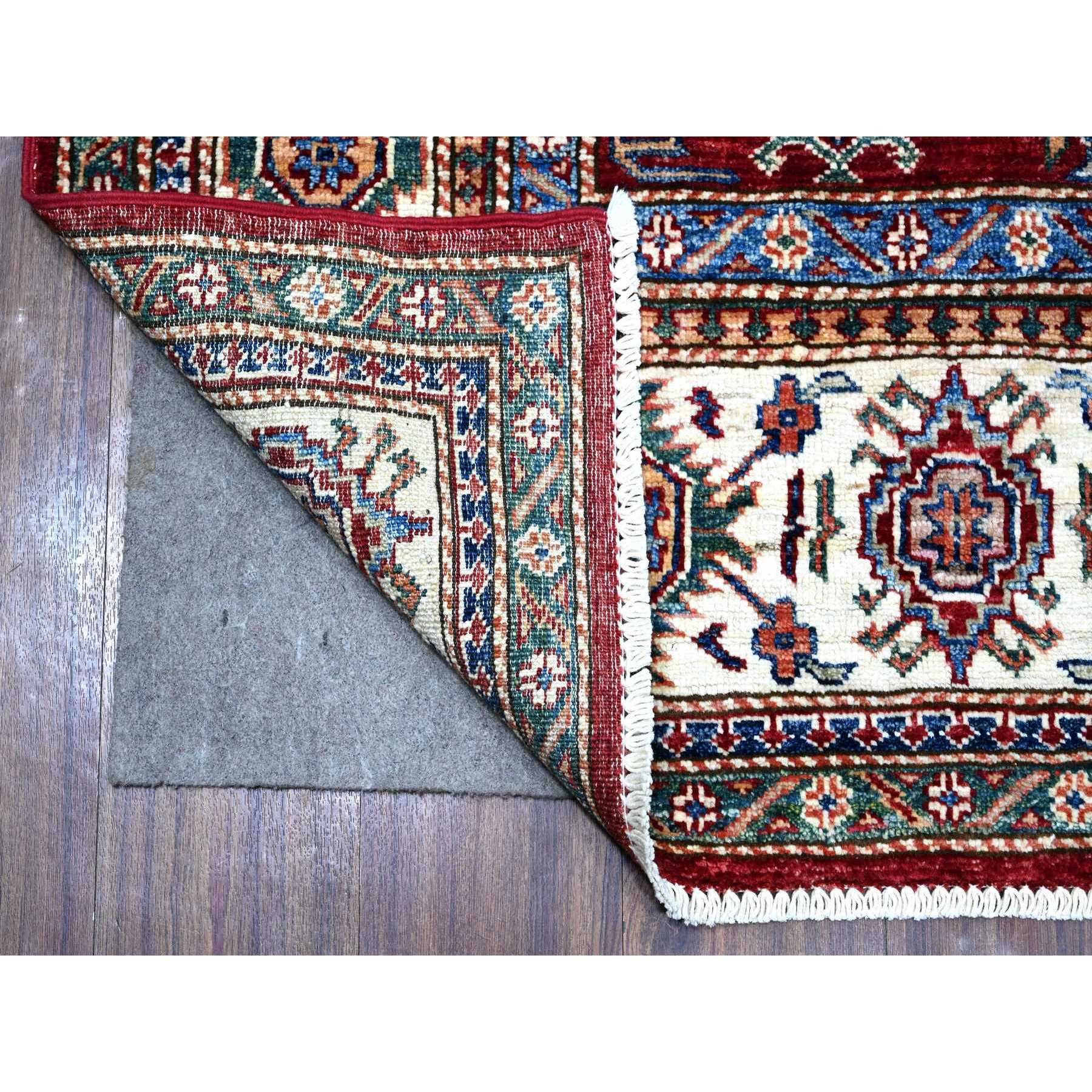 6'1"x9'3" Currant Red With Dove White, Afghan Super Kazak Natural Dyes, Extra Soft Wool, All Over Geometric Elements With Large Central Medallion, Hand Knotted Oriental Rug HR89301 - Image 2