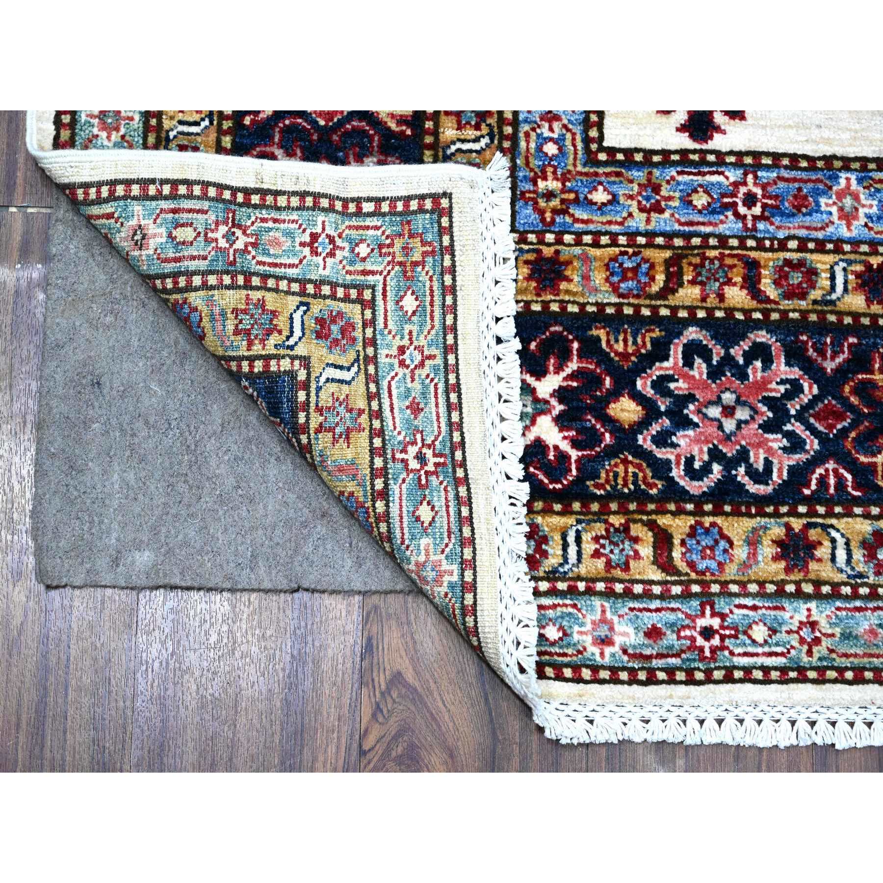 6'x6' White Pepper, Soft And Velvety Wool Super Kazak Geometric Patterns Afghan Hand Knotted Vegetable Dyes Square Oriental Rug HR89328 - Image 2