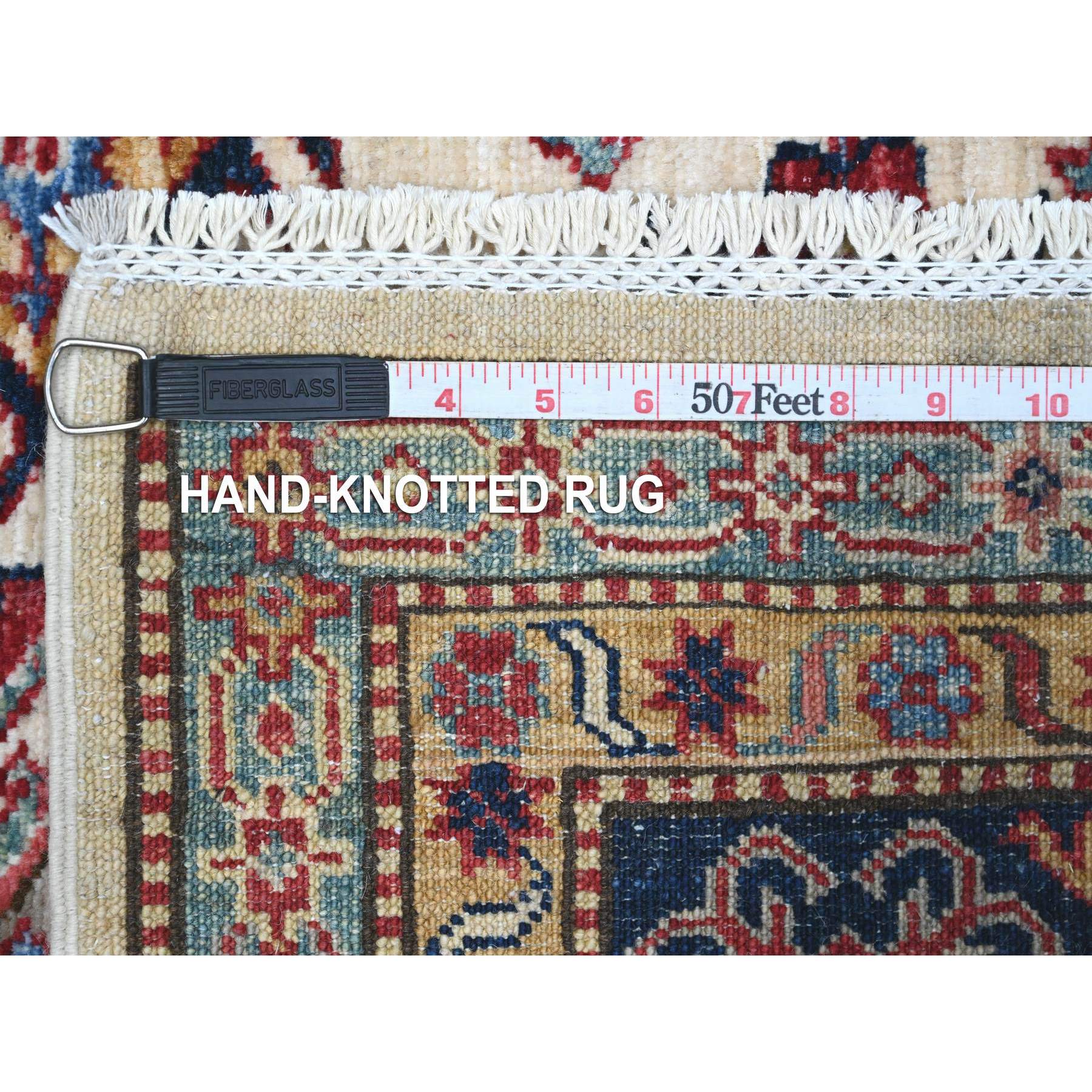 6'x6' White Pepper, Soft And Velvety Wool Super Kazak Geometric Patterns Afghan Hand Knotted Vegetable Dyes Square Oriental Rug HR89328 - Image 6