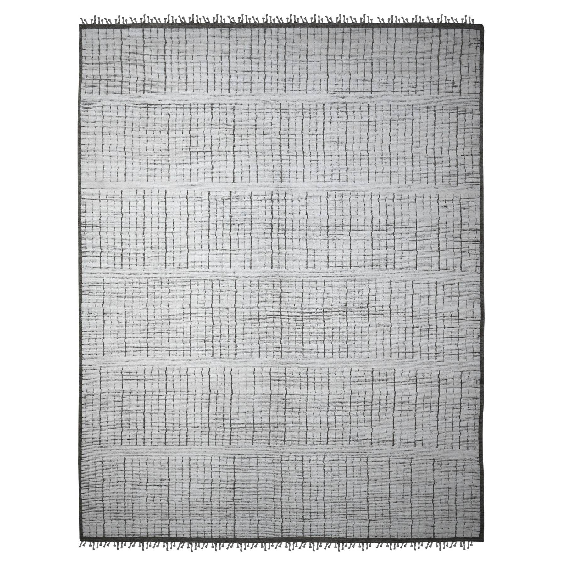 12'2"x15'9" Gesso White, Beni Ourain Moroccan Weave, Vegetable Dyes, Hand Knotted Vertical Line Pattern, Extra Soft Wool, Oversized Oriental Rug HR89335