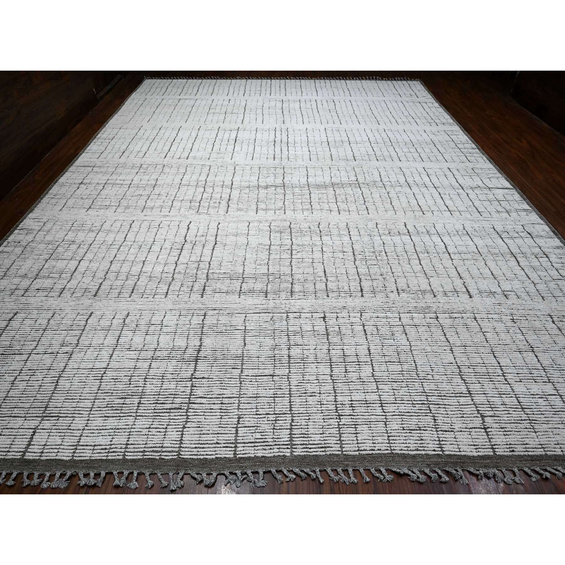 12'2"x15'9" Gesso White, Beni Ourain Moroccan Weave, Vegetable Dyes, Hand Knotted Vertical Line Pattern, Extra Soft Wool, Oversized Oriental Rug HR89335 - Image 2