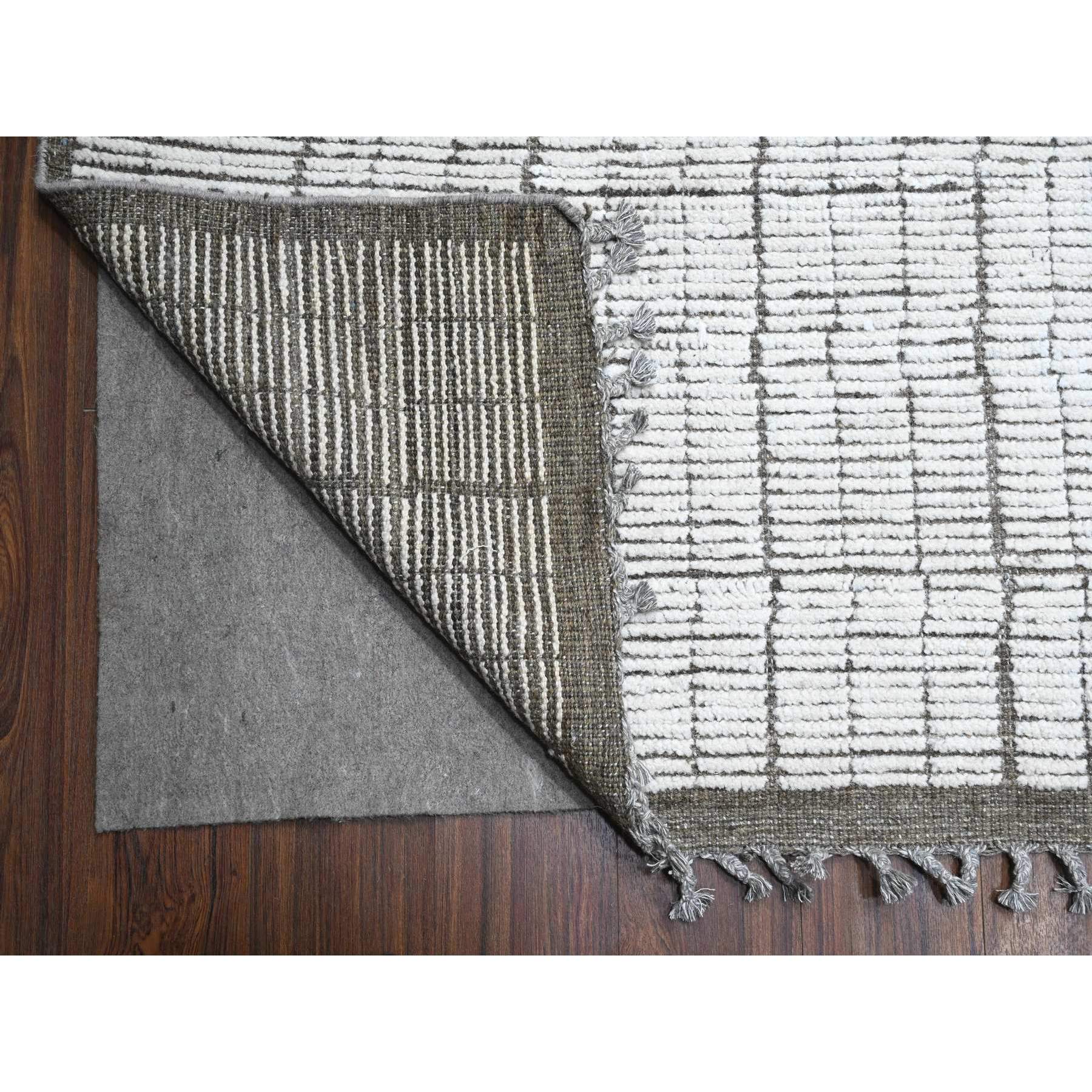 12'2"x15'9" Gesso White, Beni Ourain Moroccan Weave, Vegetable Dyes, Hand Knotted Vertical Line Pattern, Extra Soft Wool, Oversized Oriental Rug HR89335 - Image 4