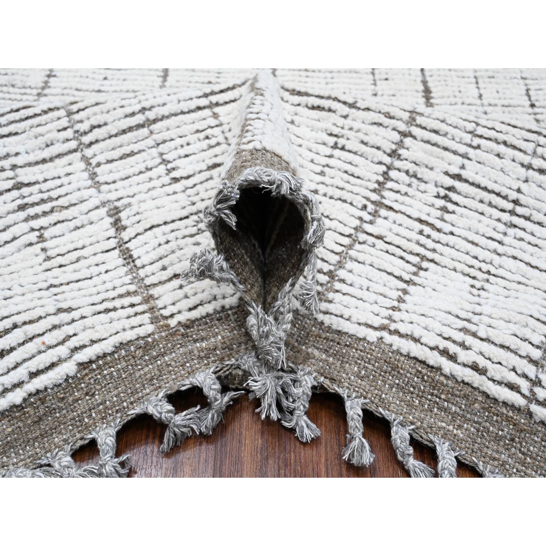 12'2"x15'9" Gesso White, Beni Ourain Moroccan Weave, Vegetable Dyes, Hand Knotted Vertical Line Pattern, Extra Soft Wool, Oversized Oriental Rug HR89335 - Image 5