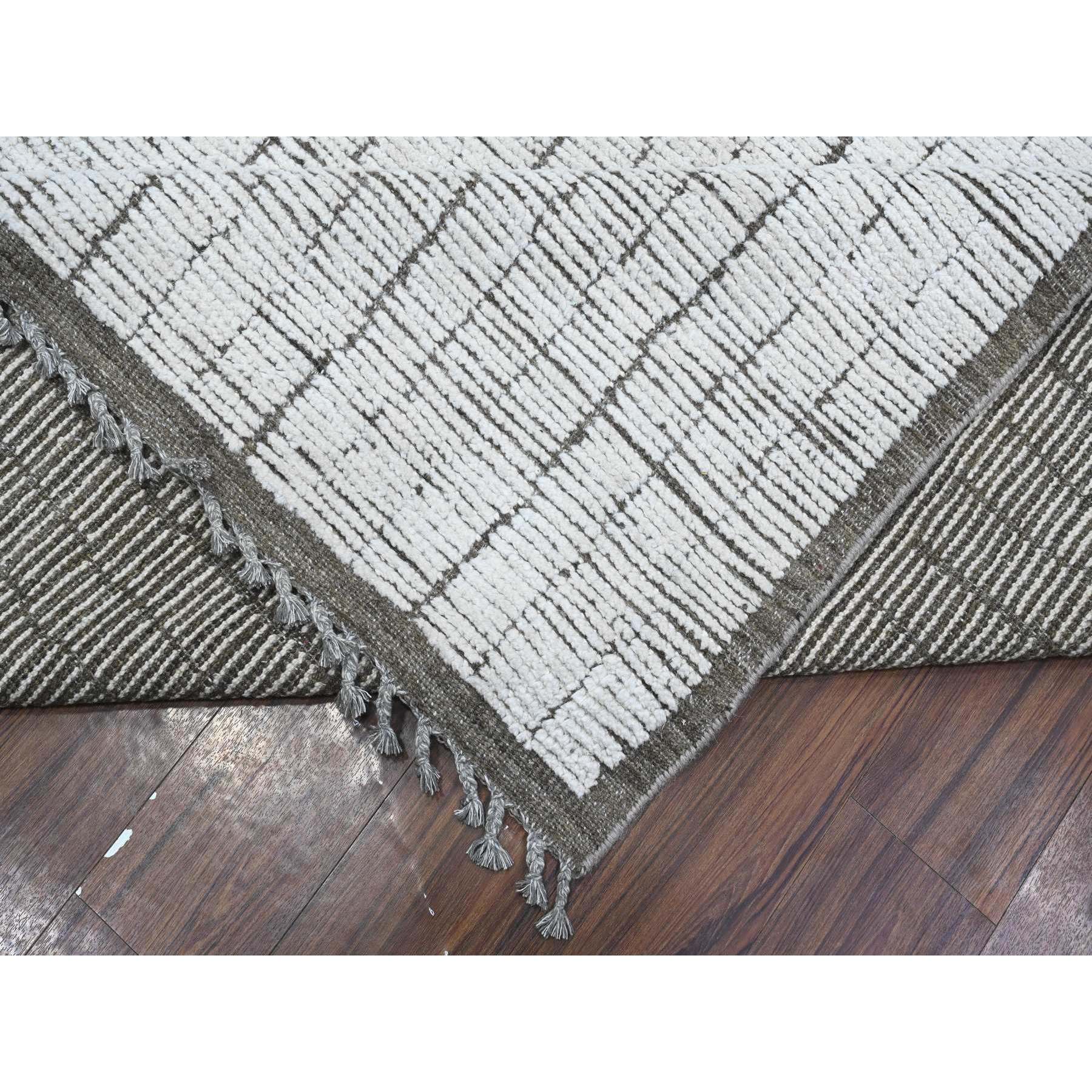 12'2"x15'9" Gesso White, Beni Ourain Moroccan Weave, Vegetable Dyes, Hand Knotted Vertical Line Pattern, Extra Soft Wool, Oversized Oriental Rug HR89335 - Image 6