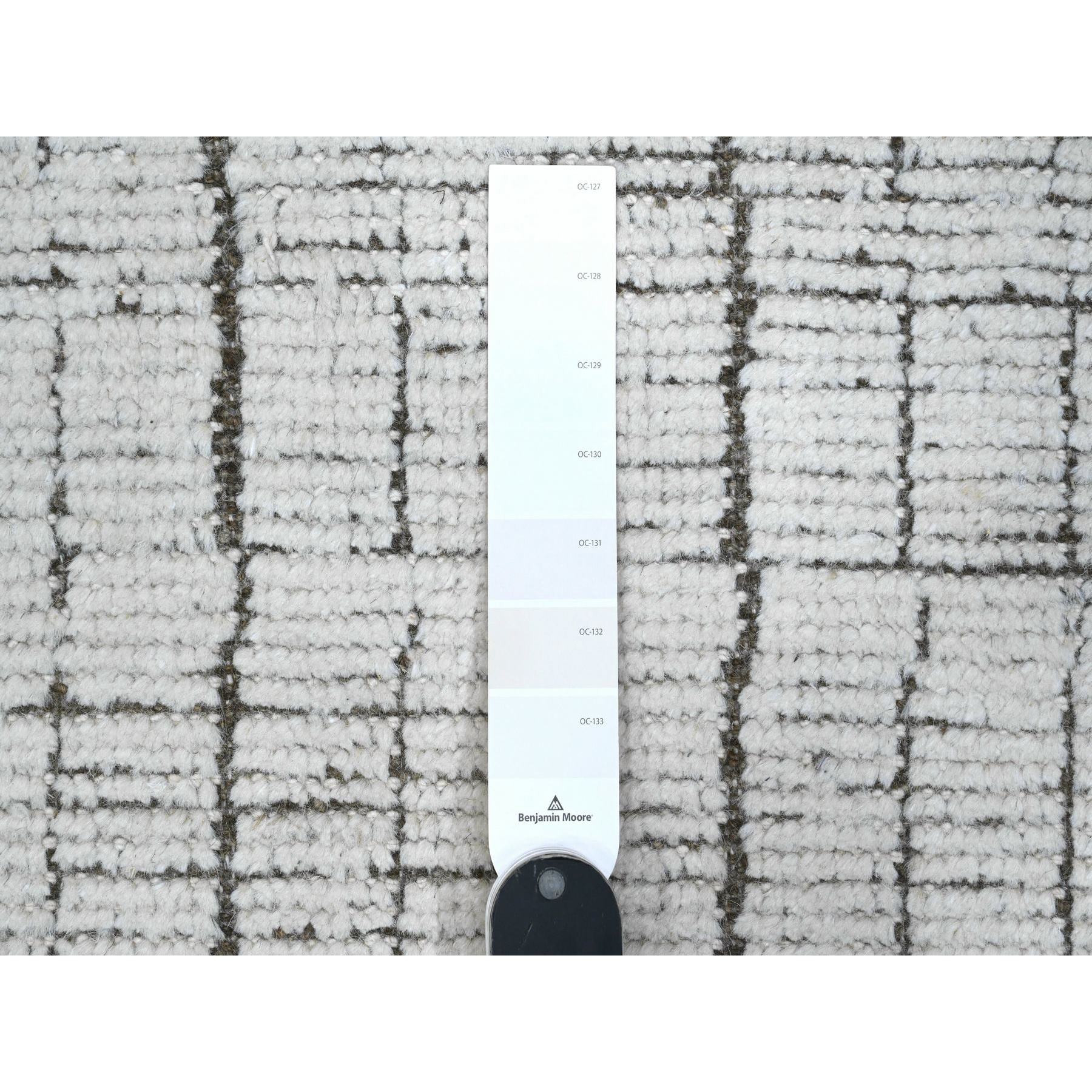 12'2"x15'9" Gesso White, Beni Ourain Moroccan Weave, Vegetable Dyes, Hand Knotted Vertical Line Pattern, Extra Soft Wool, Oversized Oriental Rug HR89335 - Image 7