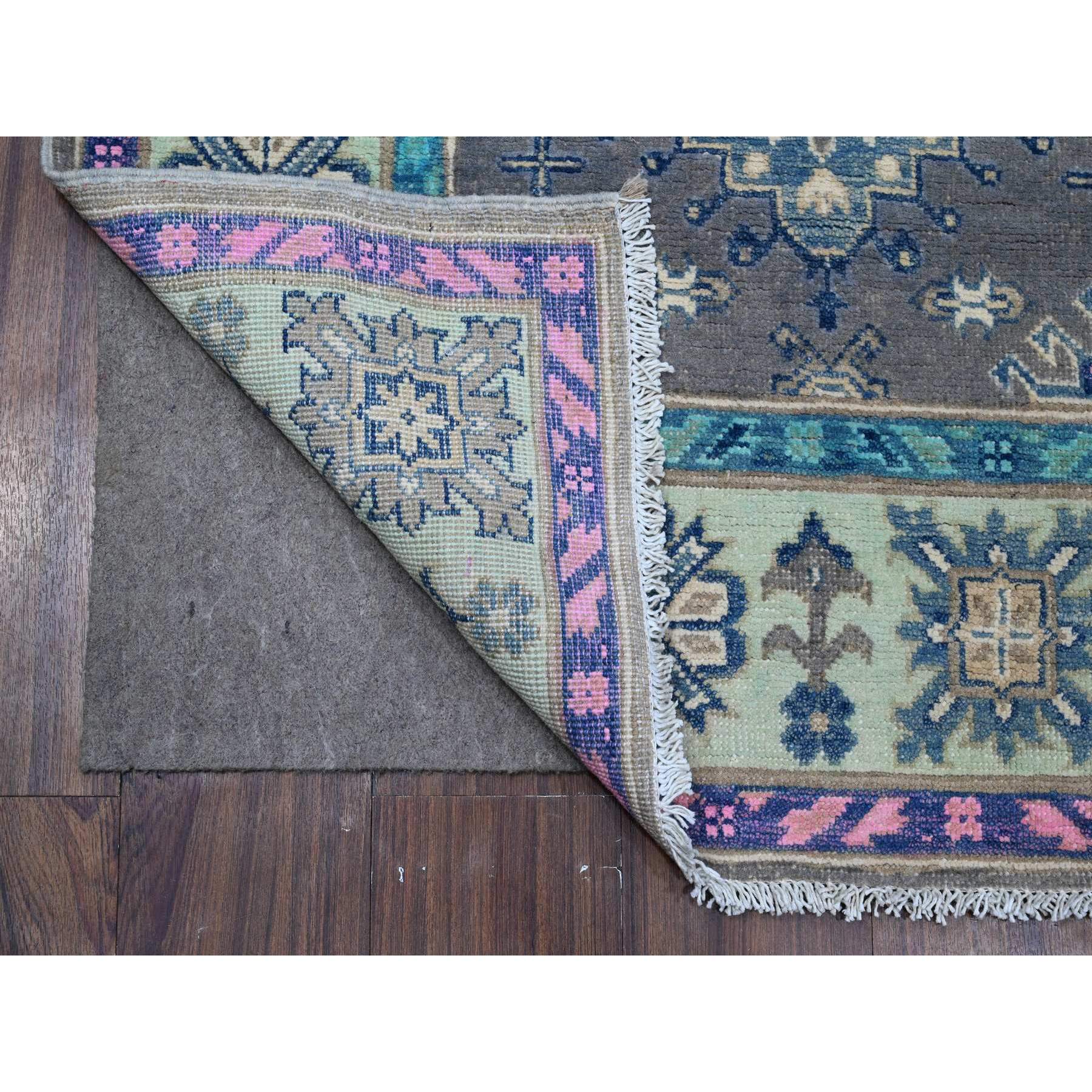 5'6"x7'7" Dark Silver Gray, Hand Knotted Soft And Vibrant Wool, Colorful Caucasian Design, Fusion Kazak Oriental Rug HR89345 - Image 2