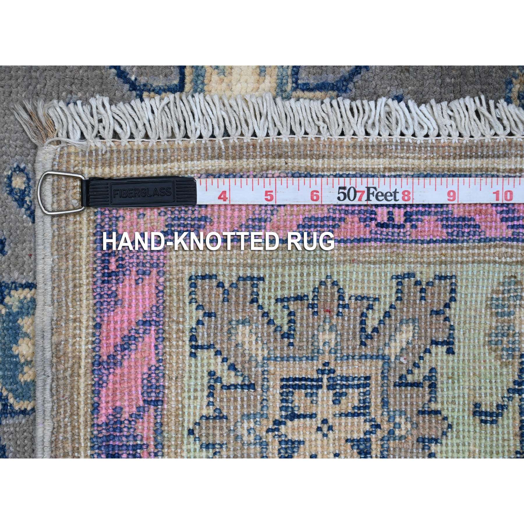 5'6"x7'7" Dark Silver Gray, Hand Knotted Soft And Vibrant Wool, Colorful Caucasian Design, Fusion Kazak Oriental Rug HR89345 - Image 6