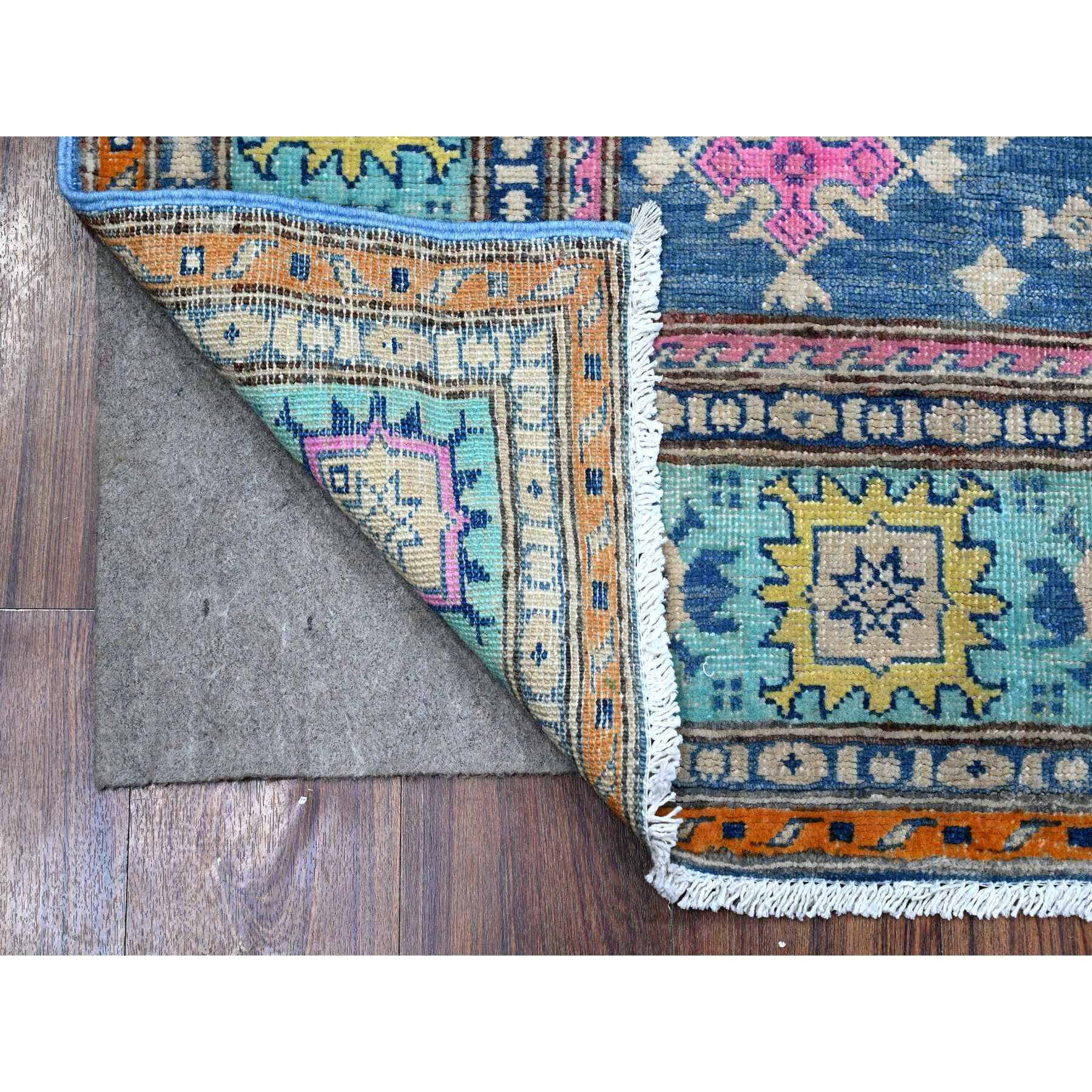 5'1"x6'4" Bayern Blue, All Natural Wool, Caucasian Design, Colorful Fusion Kazak, Pure Wool, Oriental Rug HR89347 - Image 2