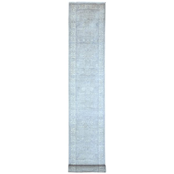 2'6"x17'9" Medium Gray, Densely Woven Afghan Wool, Vegetable Dyes, Hand Knotted, Fine Peshawar with Ziegler Mahal Design, XL Runner Oriental Rug HR89374
