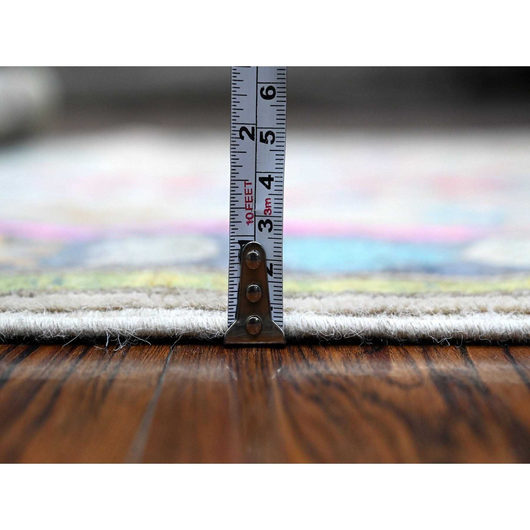 3'2"x4'8" Silk Gray, Soft And Shiny Wool, Hand Knotted, Caucasian Design, Colorful Fusion Kazak, Oriental Rug HR89399 - Image 5