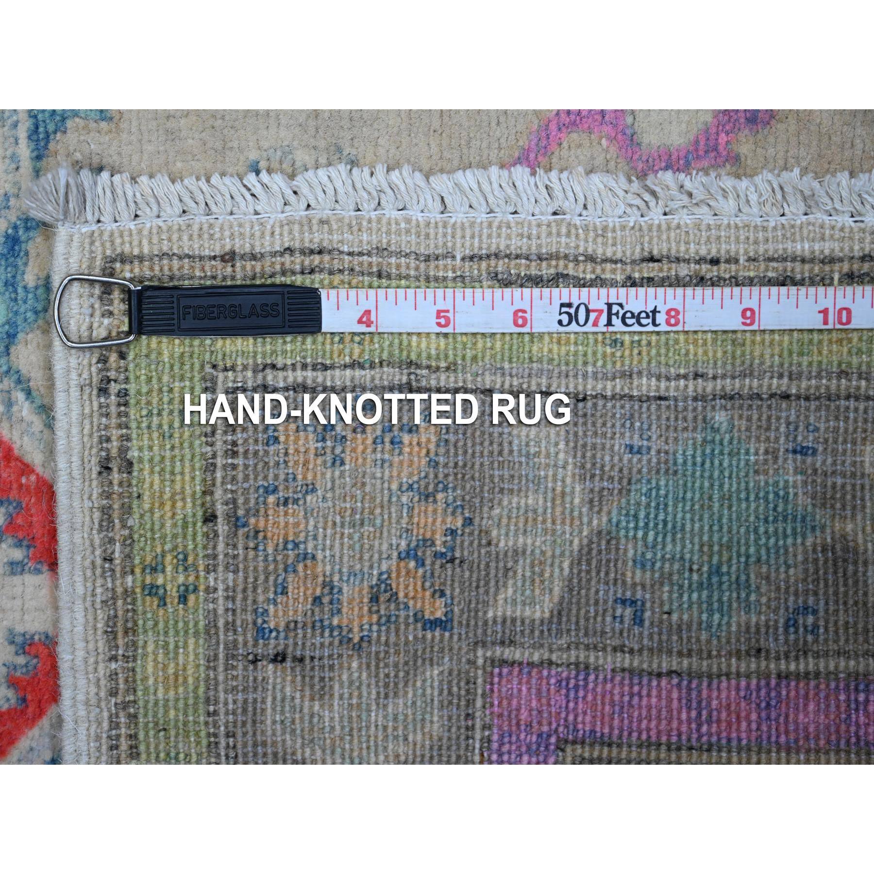 3'2"x4'8" Silk Gray, Soft And Shiny Wool, Hand Knotted, Caucasian Design, Colorful Fusion Kazak, Oriental Rug HR89399 - Image 6