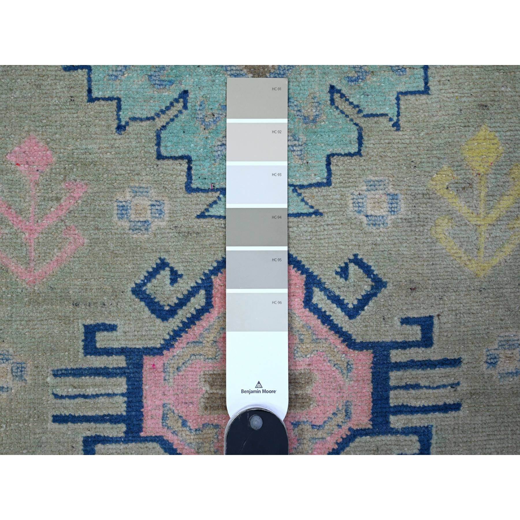 2'10"x4' Thunder Gray, Colorful Caucasian All Over Design, Hand Knotted Fusion Kazak, Pure And Soft Wool, Oriental Rug HR89400 - Image 3