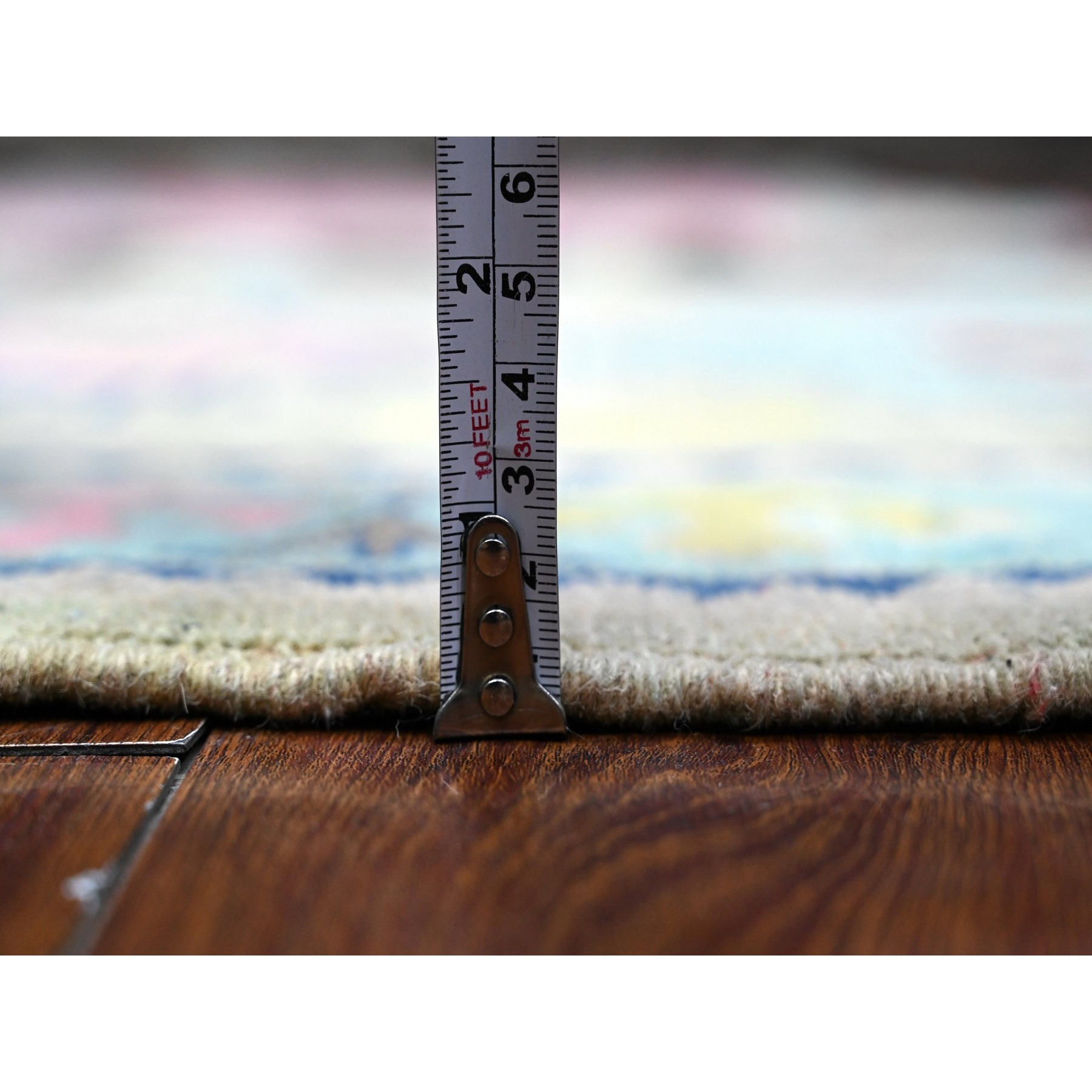 2'10"x4' Thunder Gray, Colorful Caucasian All Over Design, Hand Knotted Fusion Kazak, Pure And Soft Wool, Oriental Rug HR89400 - Image 5