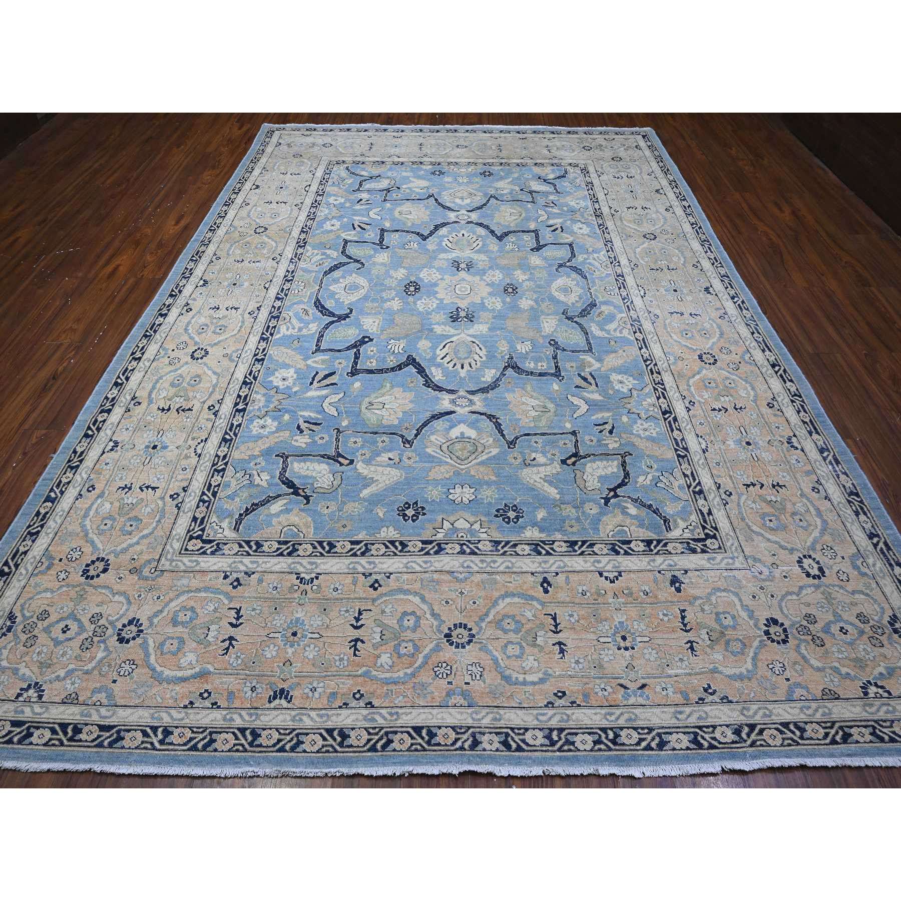8'7"x12'2" Jeans Blue, Zero Pile, Sheared Low, Shaved Down, Heriz Flower Medallion Design, 100% Wool Hand Knotted, Oriental Rug HR89423 - Image 3